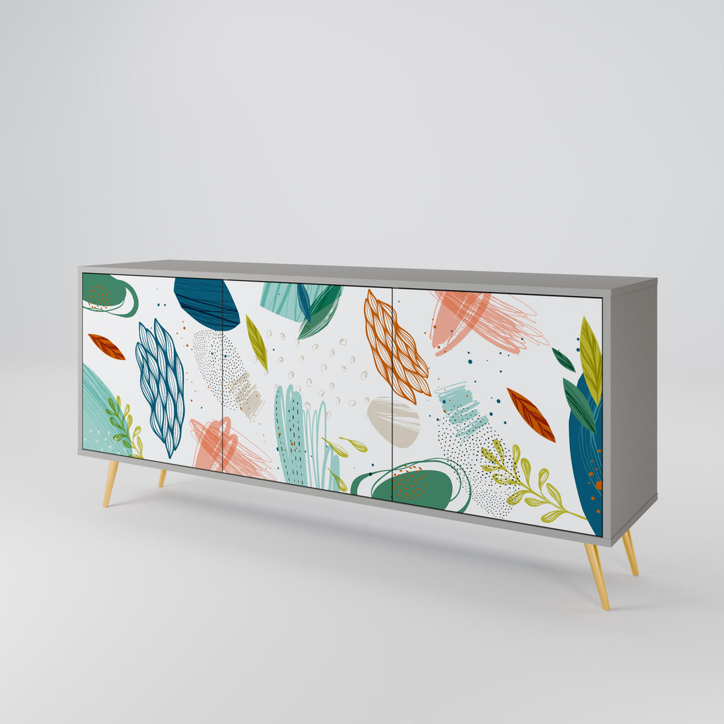 BOTANICAL HURRICANE 3-Door Sideboard in Grey Finish