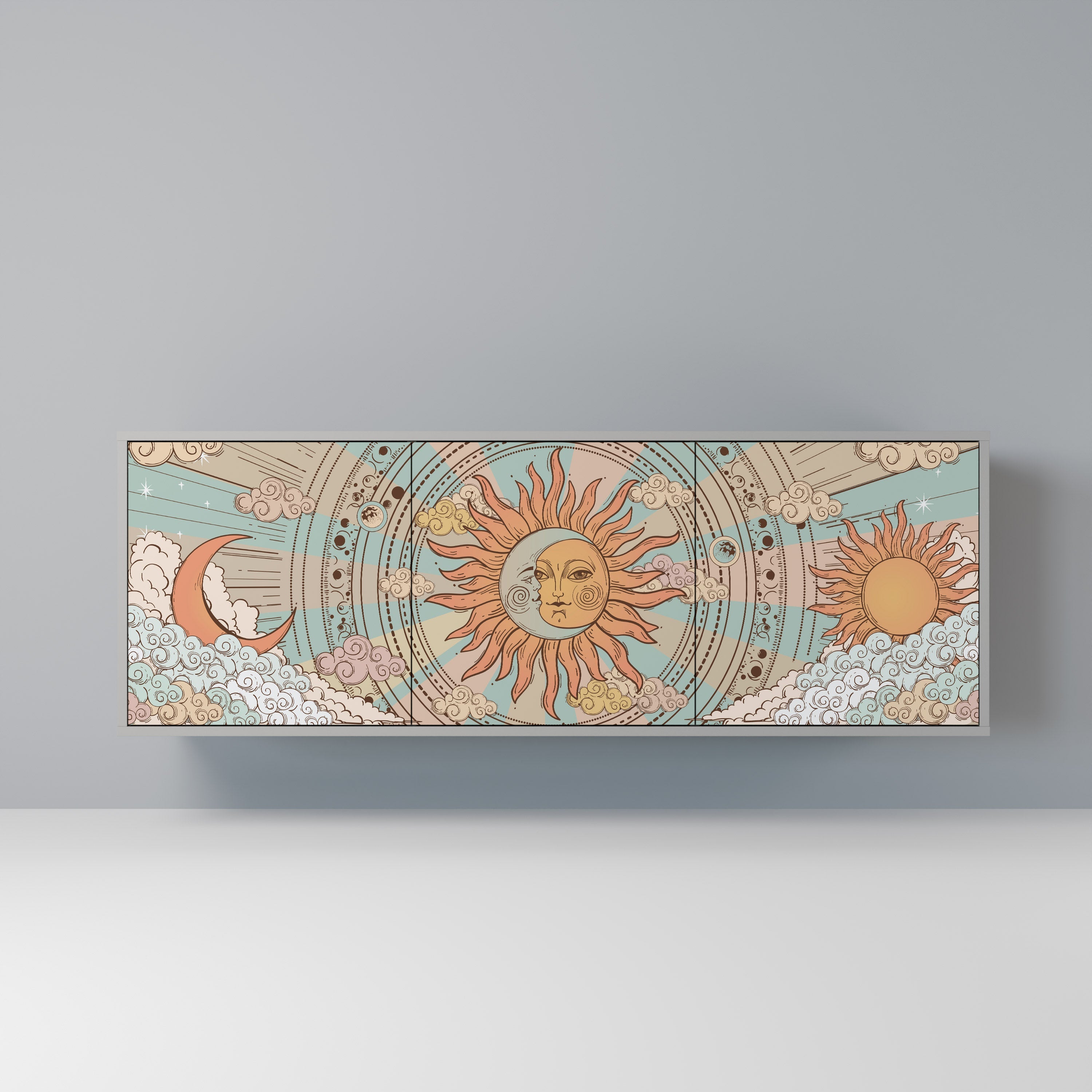 MYSTICAL STRUCTURE 3-Door Sideboard in Grey Finish