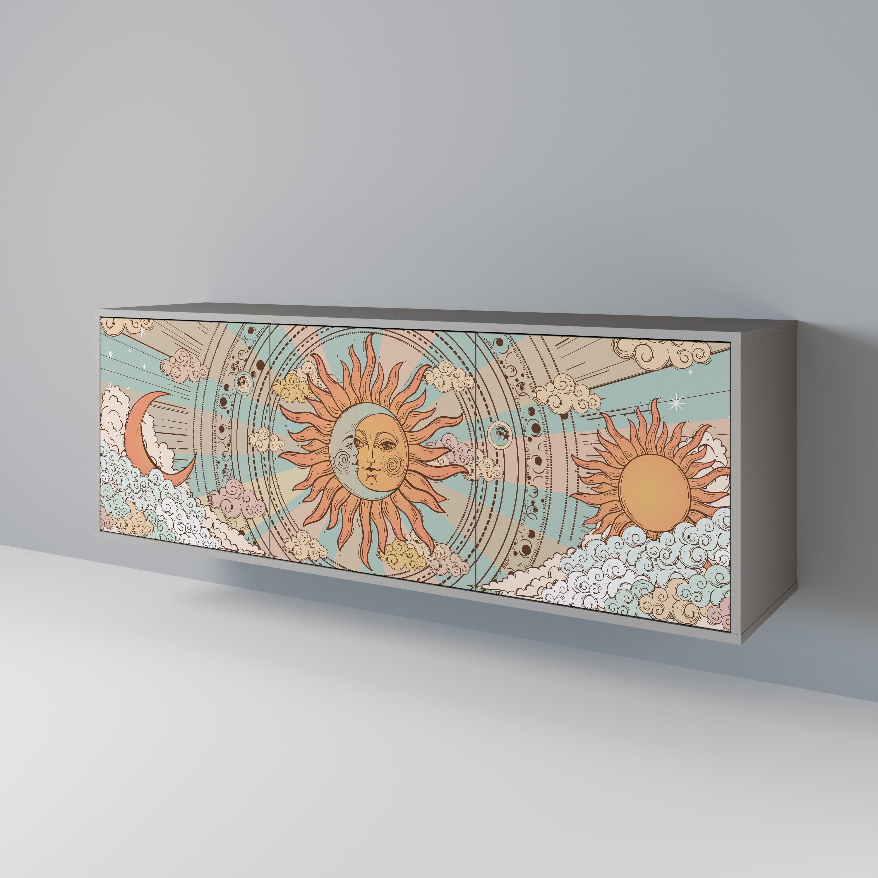 MYSTICAL STRUCTURE 3-Door Sideboard in Grey Finish