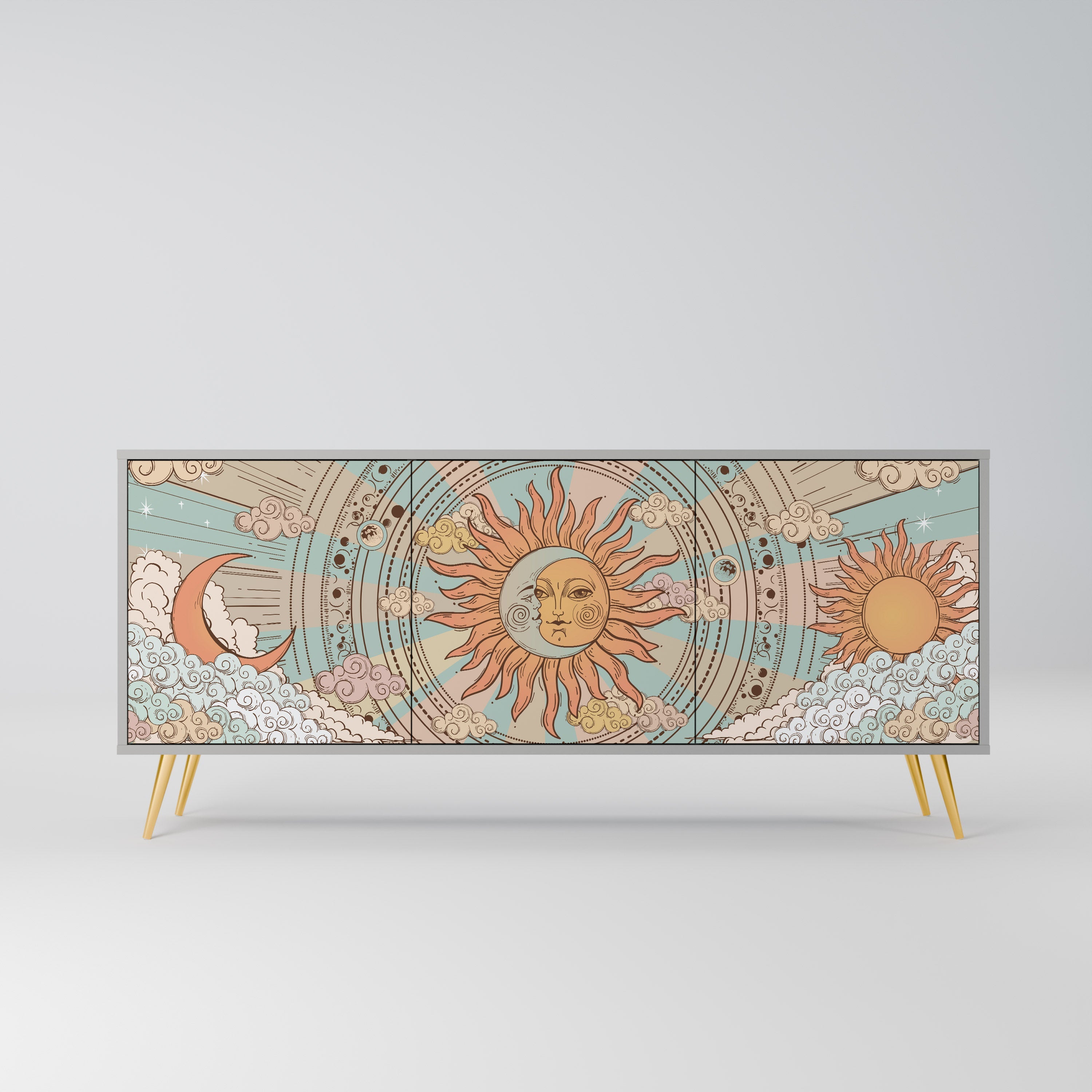 MYSTICAL STRUCTURE 3-Door Sideboard in Grey Finish