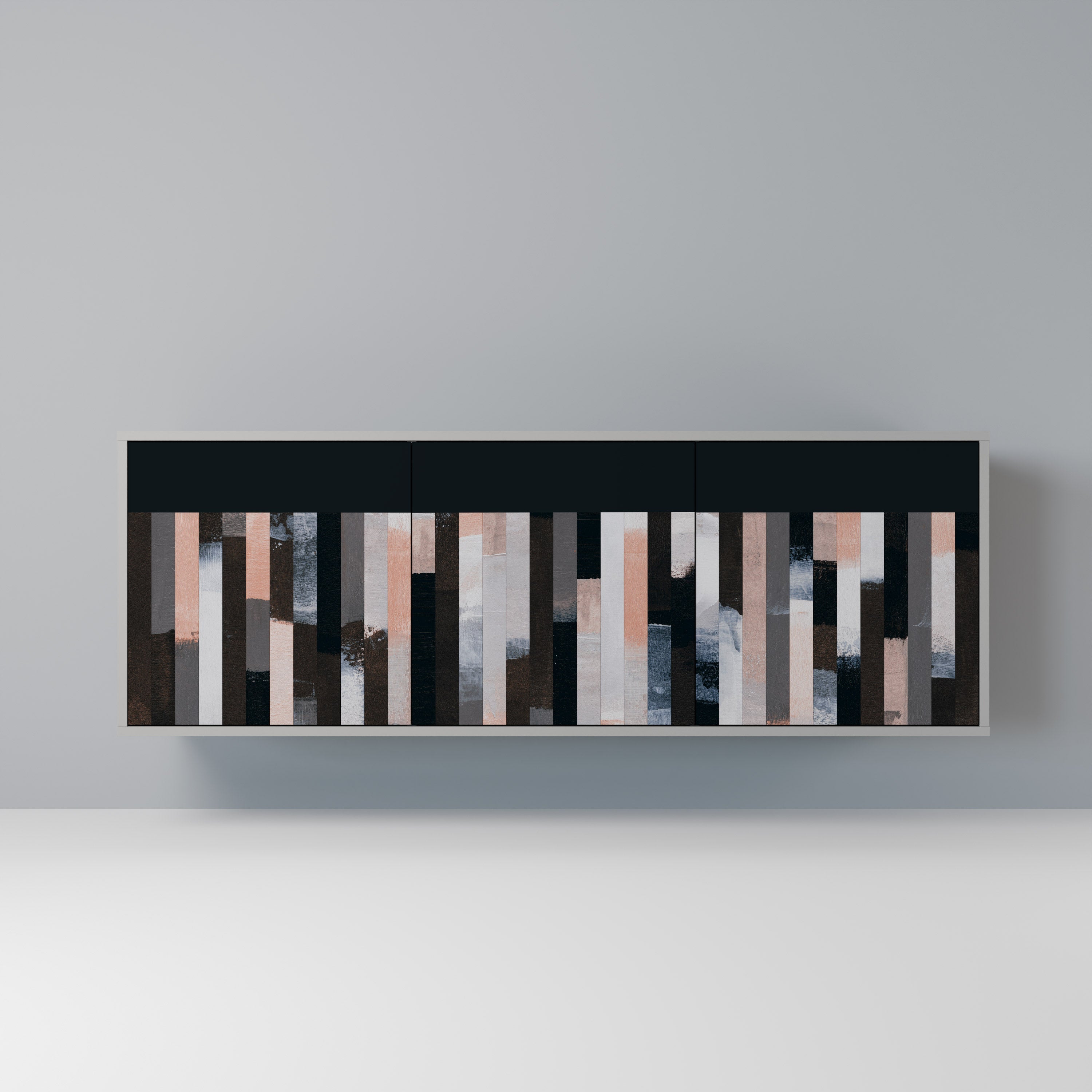 COLLAGE OF RECTANGLES 3-Door Sideboard in Grey Finish