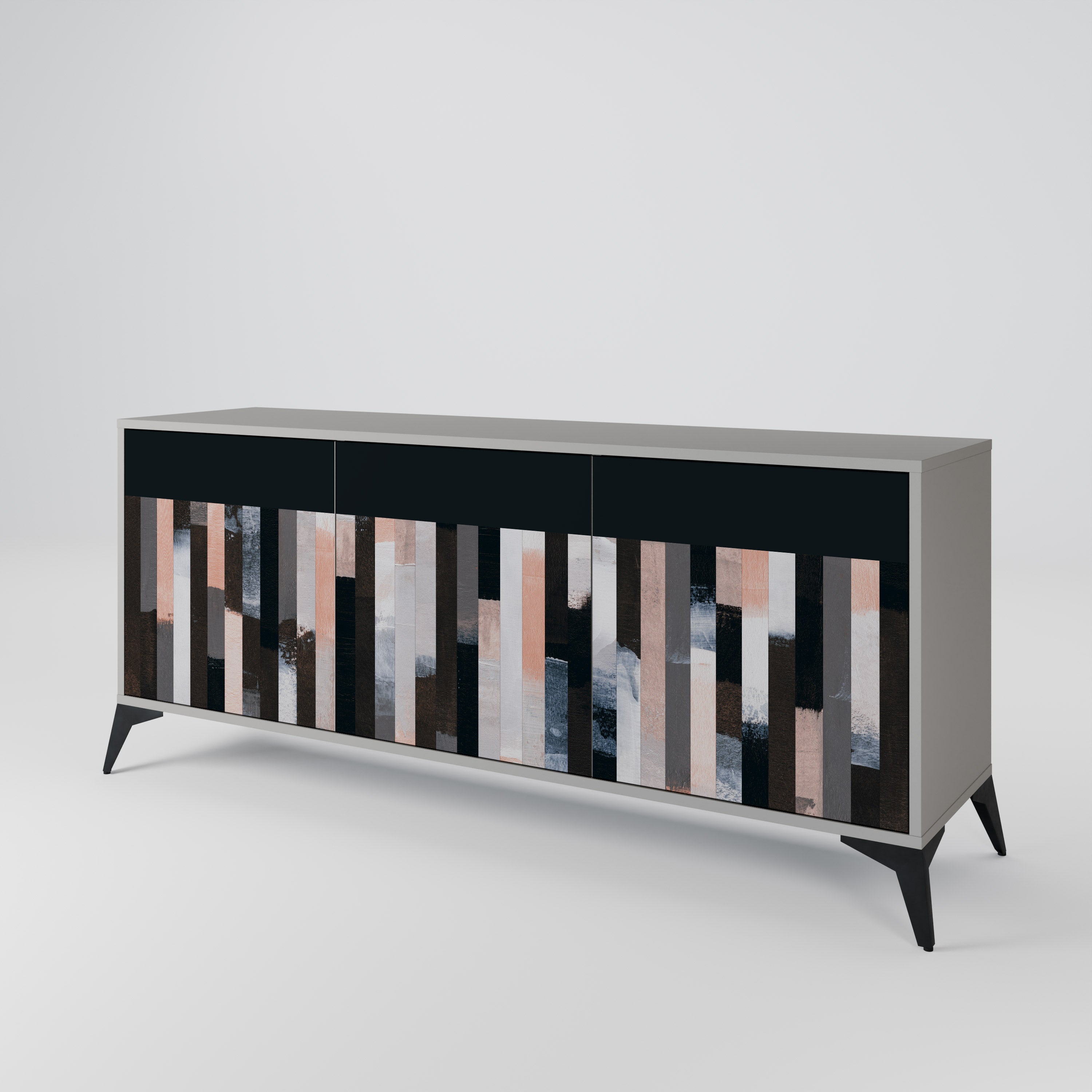 COLLAGE OF RECTANGLES 3-Door Sideboard in Grey Finish