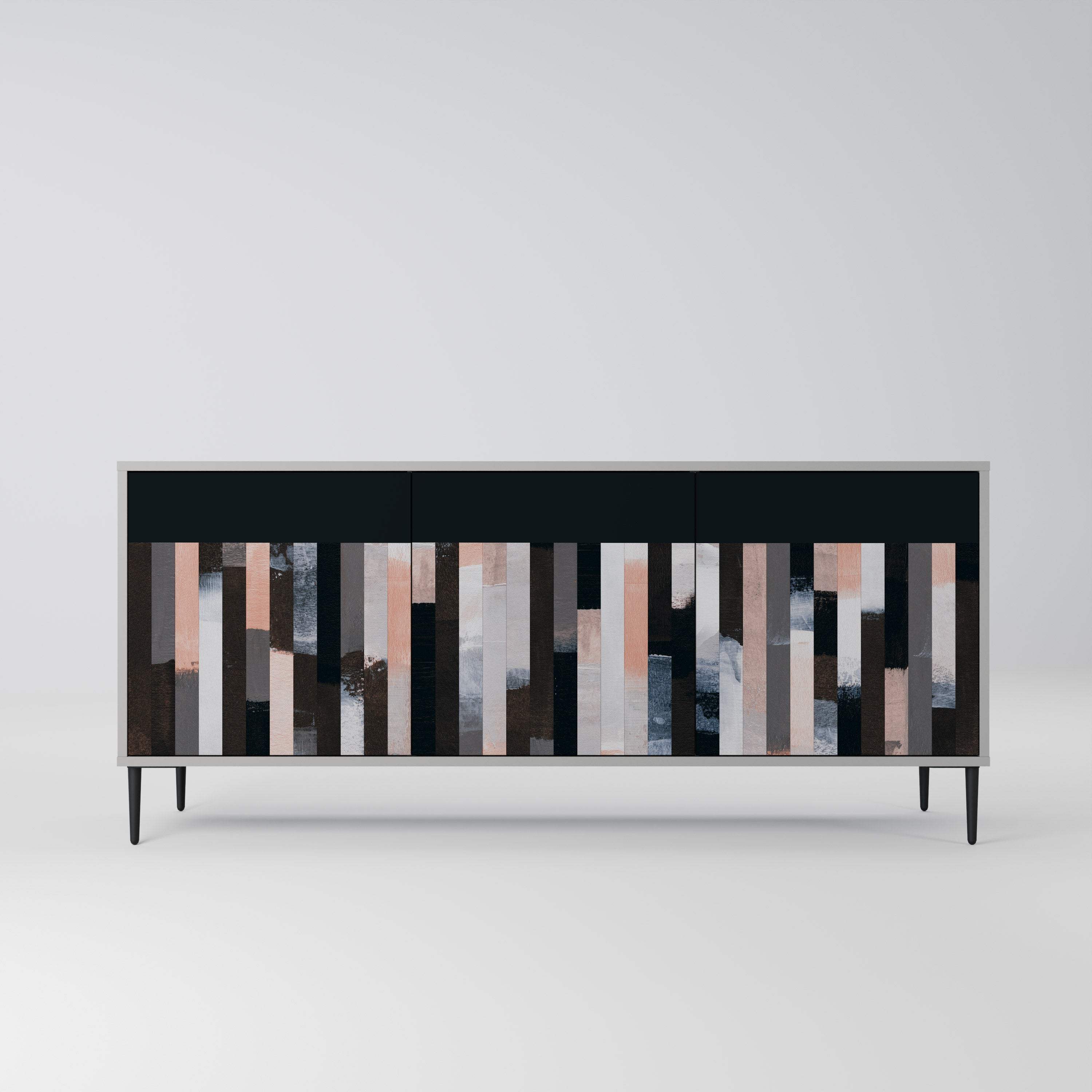 COLLAGE OF RECTANGLES 3-Door Sideboard in Grey Finish