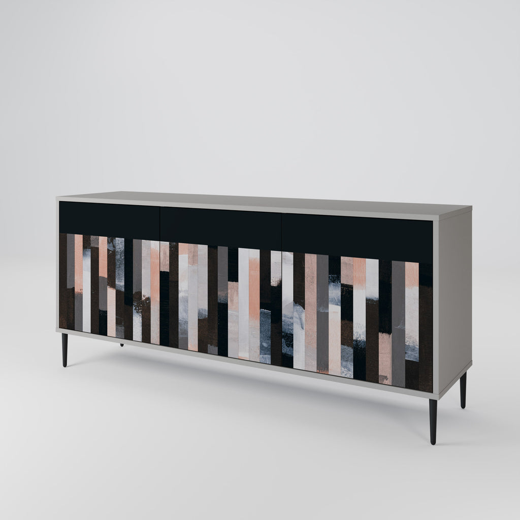 COLLAGE OF RECTANGLES 3-Door Sideboard in Grey Finish