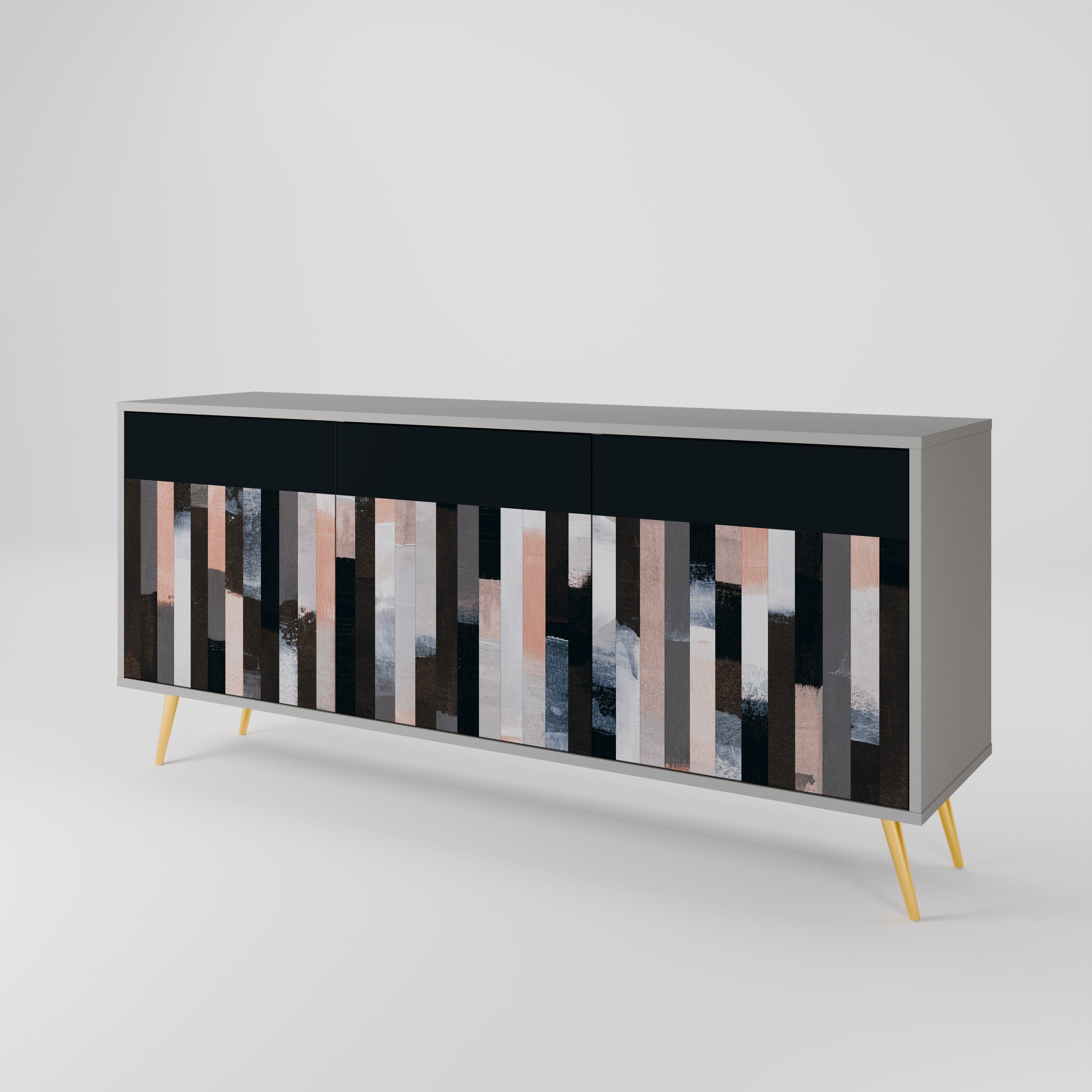 COLLAGE OF RECTANGLES 3-Door Sideboard in Grey Finish