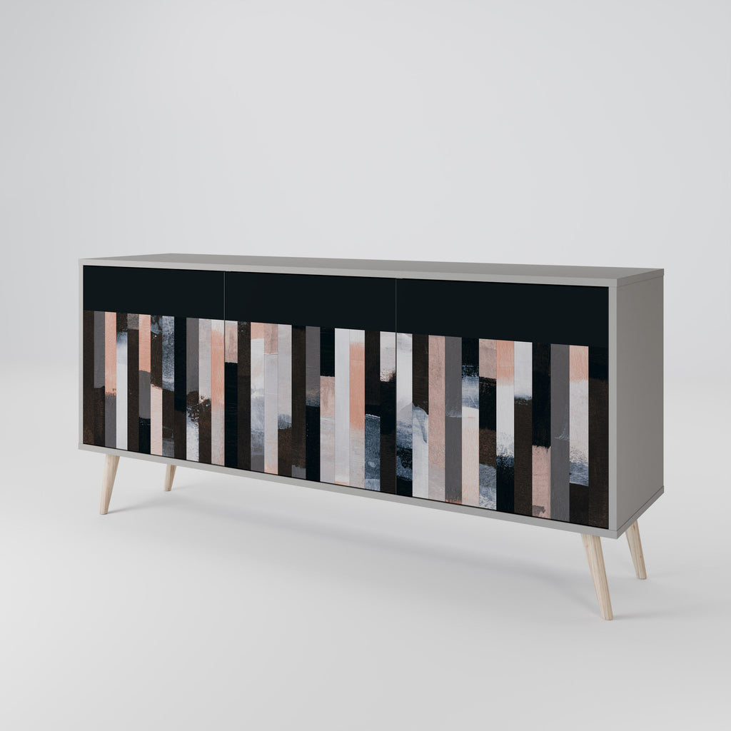 COLLAGE OF RECTANGLES 3-Door Sideboard in Grey Finish