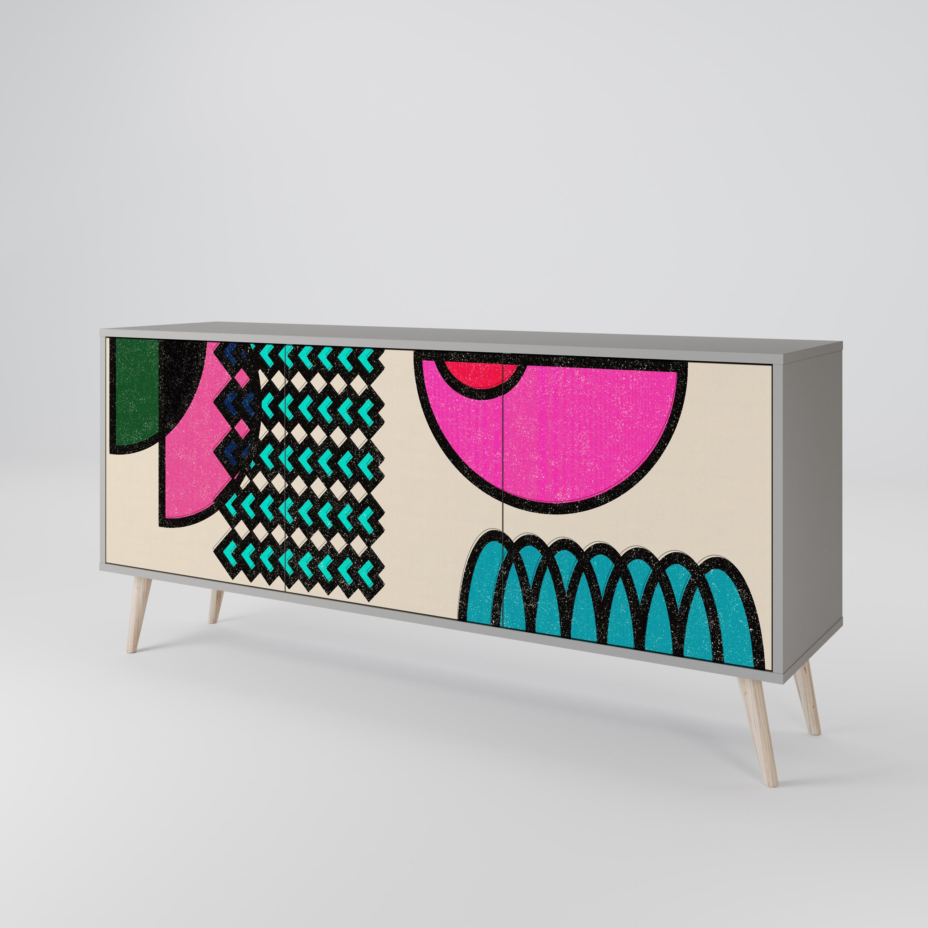 GEOMETRIC RHAPSODY 3-Door Sideboard in Grey Finish