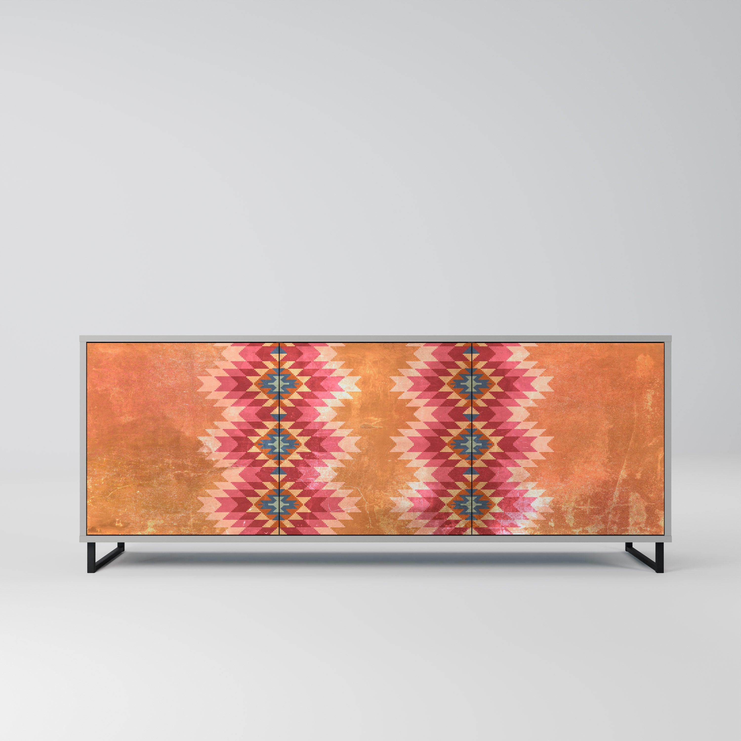 INDIAN FOLK 3-Door Sideboard in Grey Finish