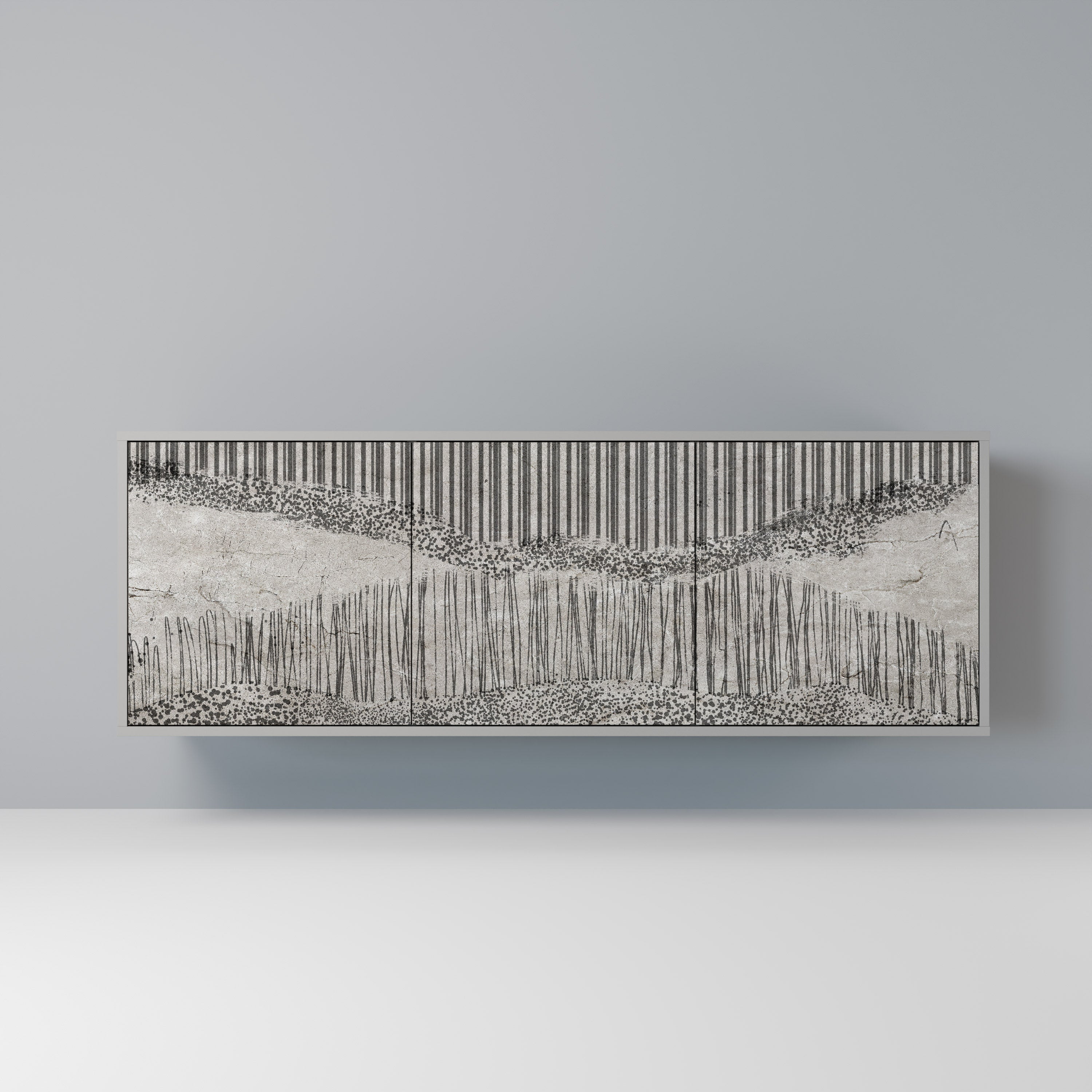 GRAIN LINES 3-Door Sideboard in Grey Finish