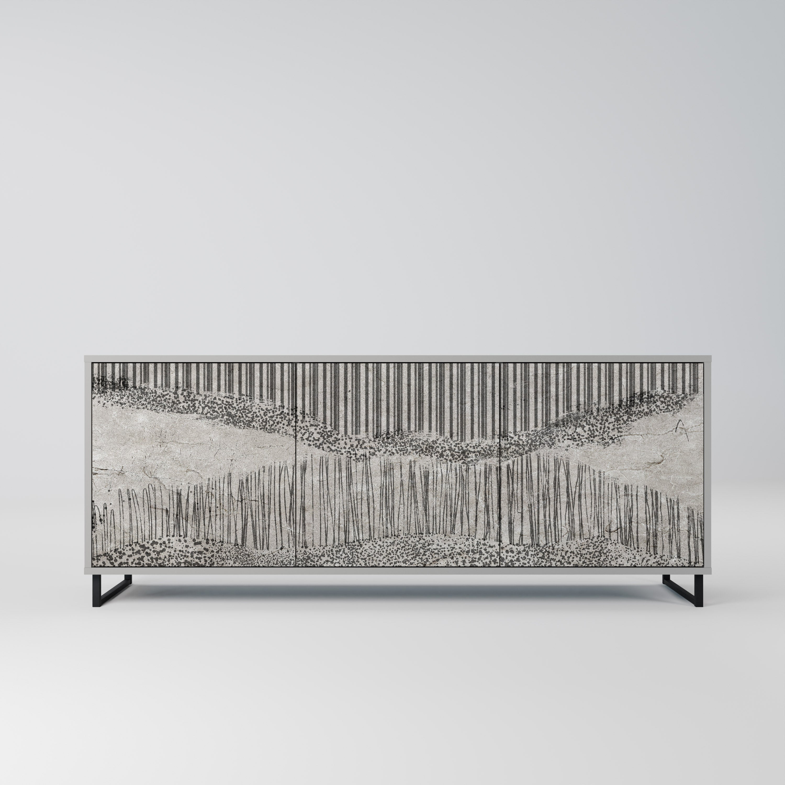 GRAIN LINES 3-Door Sideboard in Grey Finish