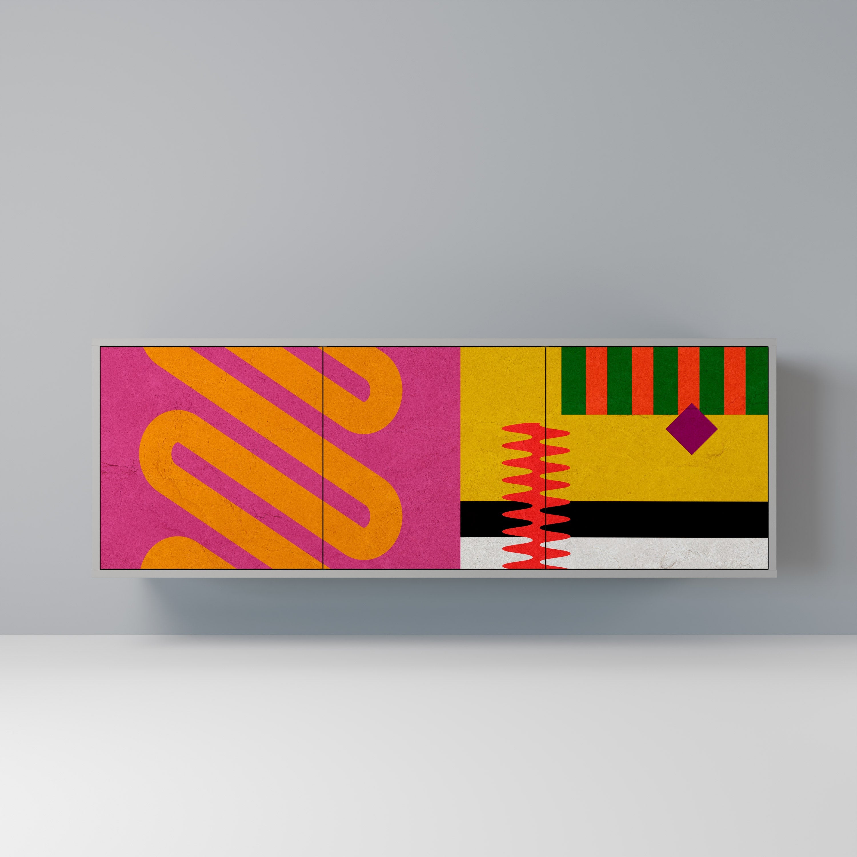 VIVID ART 3-Door Sideboard in Grey Finish