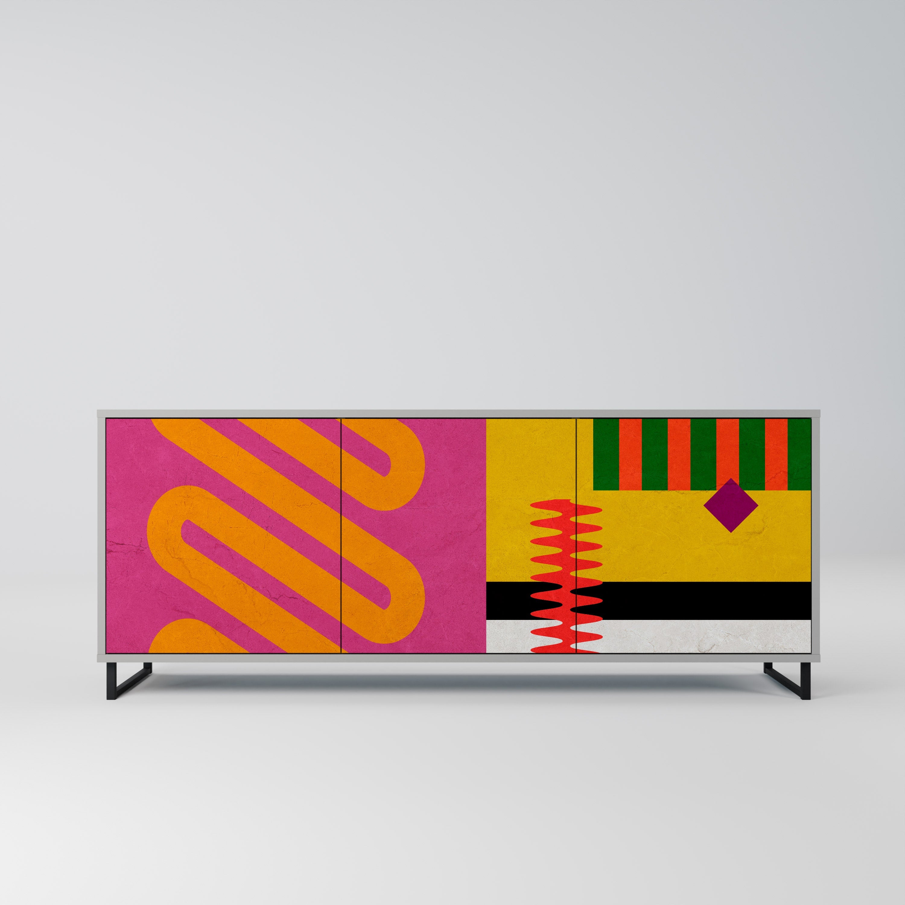 VIVID ART 3-Door Sideboard in Grey Finish