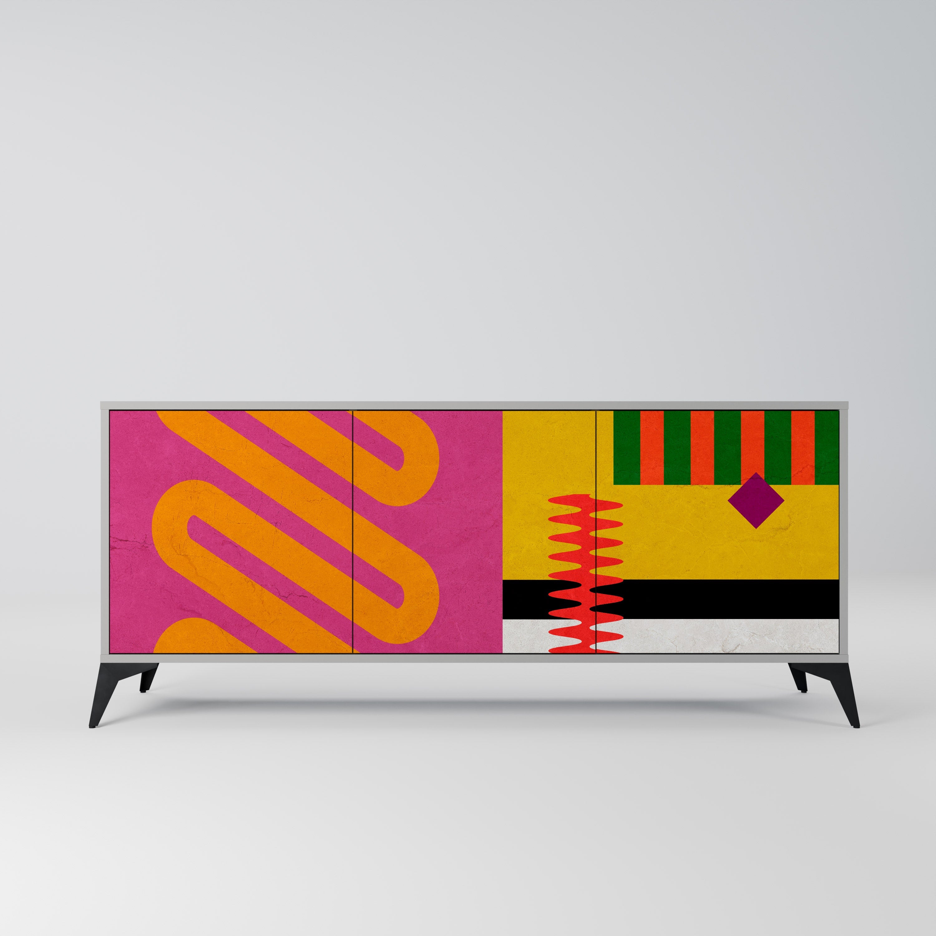 VIVID ART 3-Door Sideboard in Grey Finish