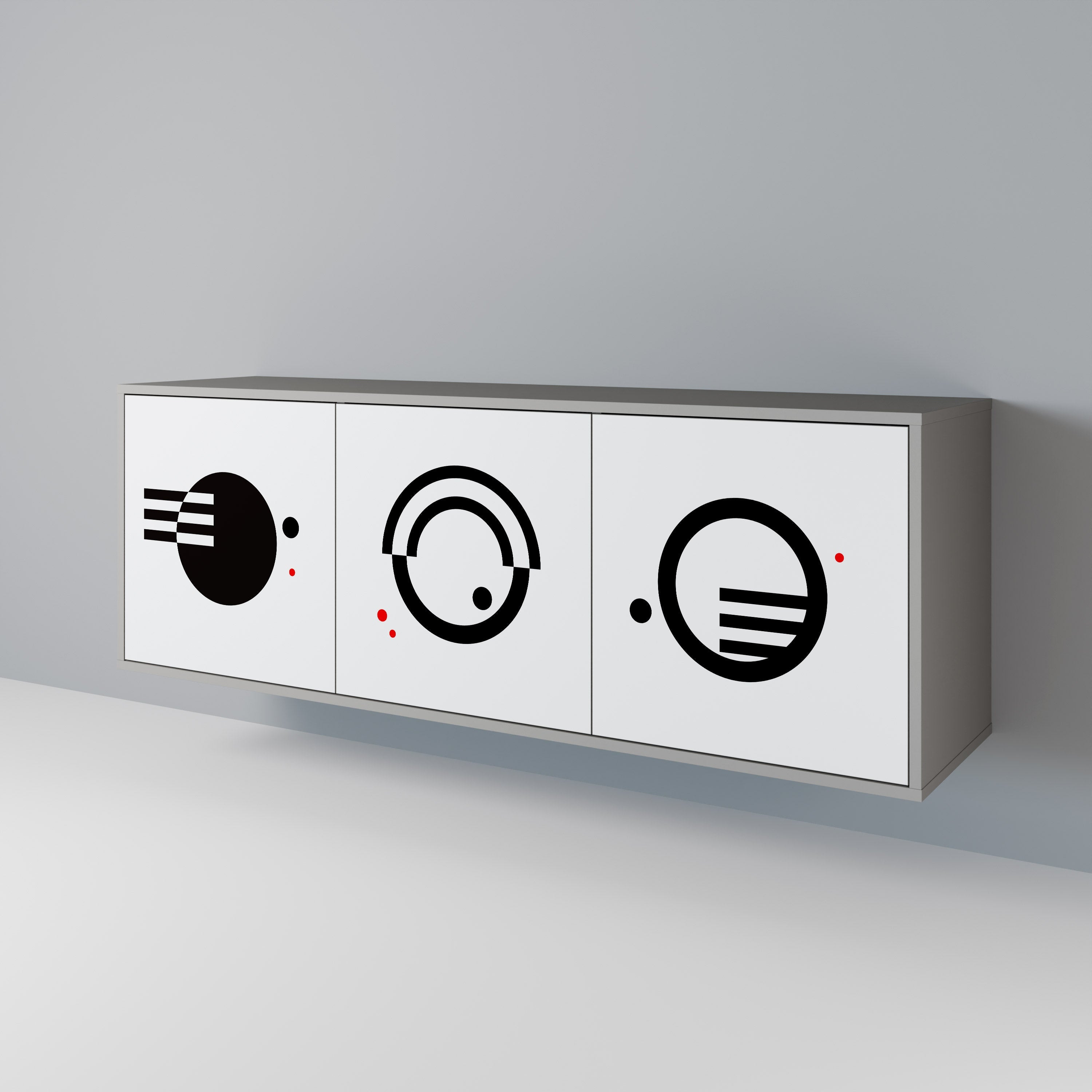 BLACK AND WHITE COMBINATION 3-Door Sideboard in Grey Finish