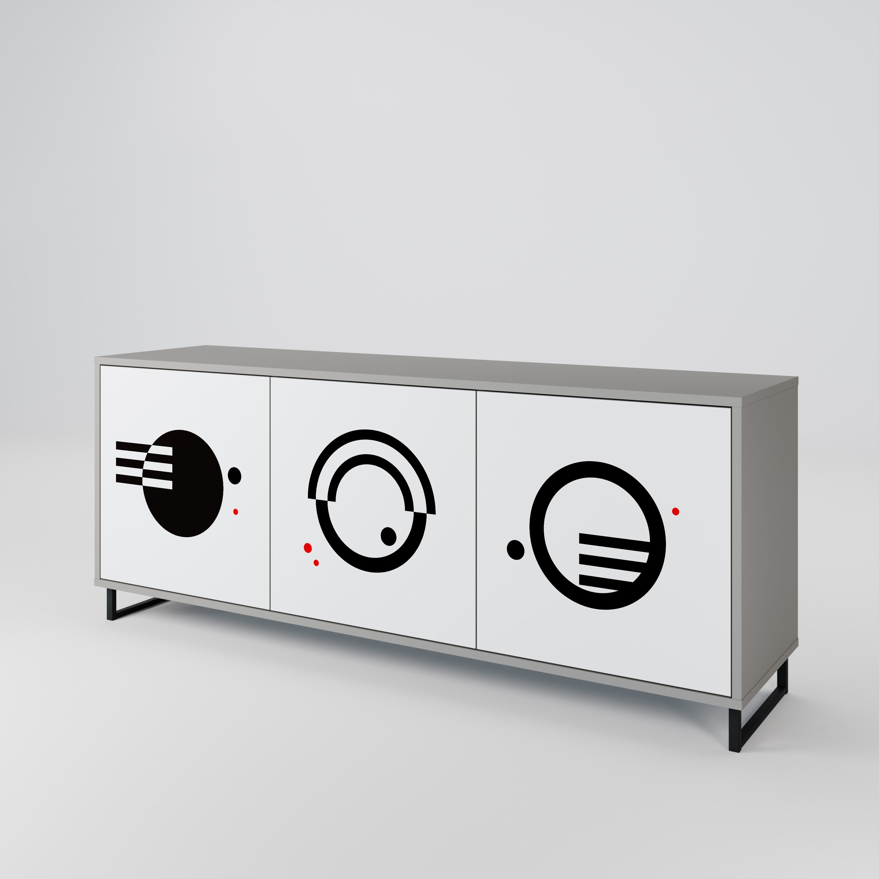 BLACK AND WHITE COMBINATION 3-Door Sideboard in Grey Finish