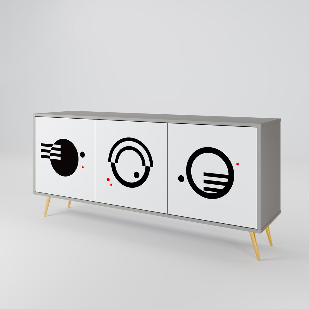 BLACK AND WHITE COMBINATION 3-Door Sideboard in Grey Finish