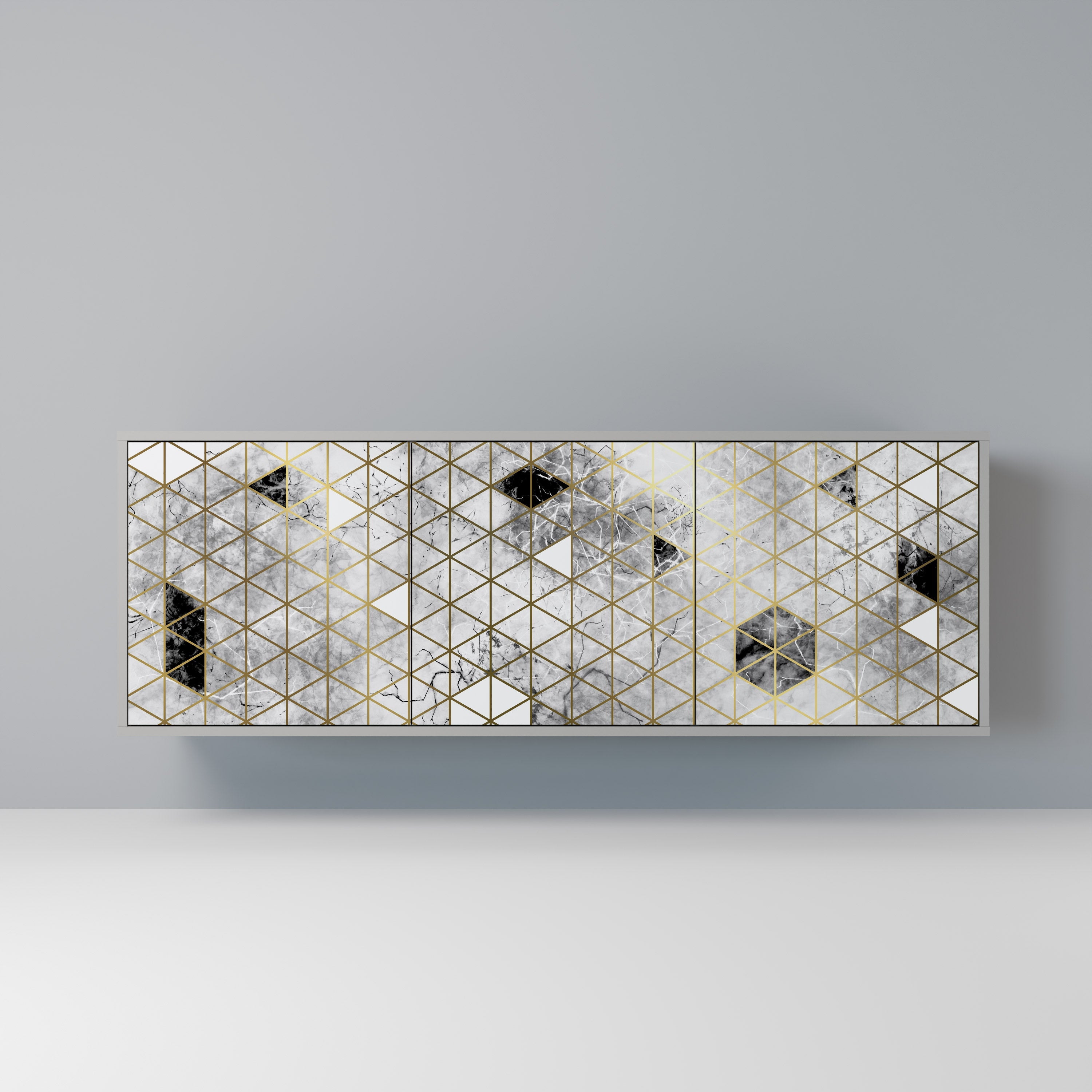 ASHEN ARIA Aparador de 3 Portas em Acabamento Cinzento