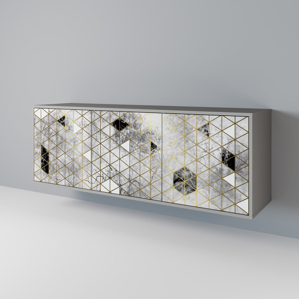 ASHEN ARIA Aparador de 3 Portas em Acabamento Cinzento