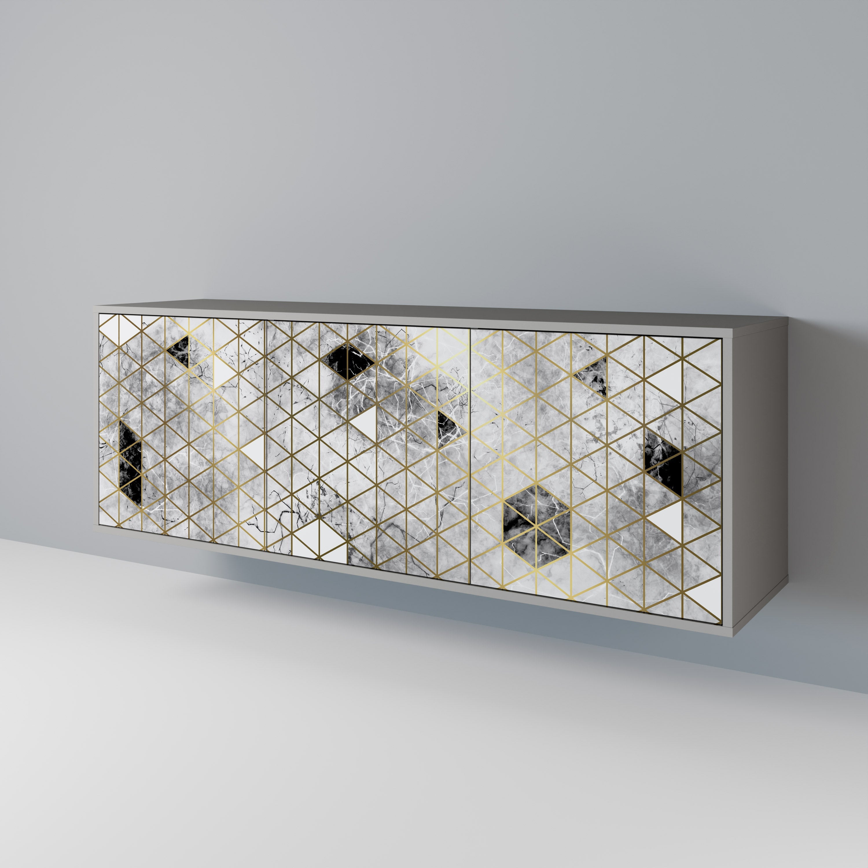 ASHEN ARIA Aparador de 3 Portas em Acabamento Cinzento