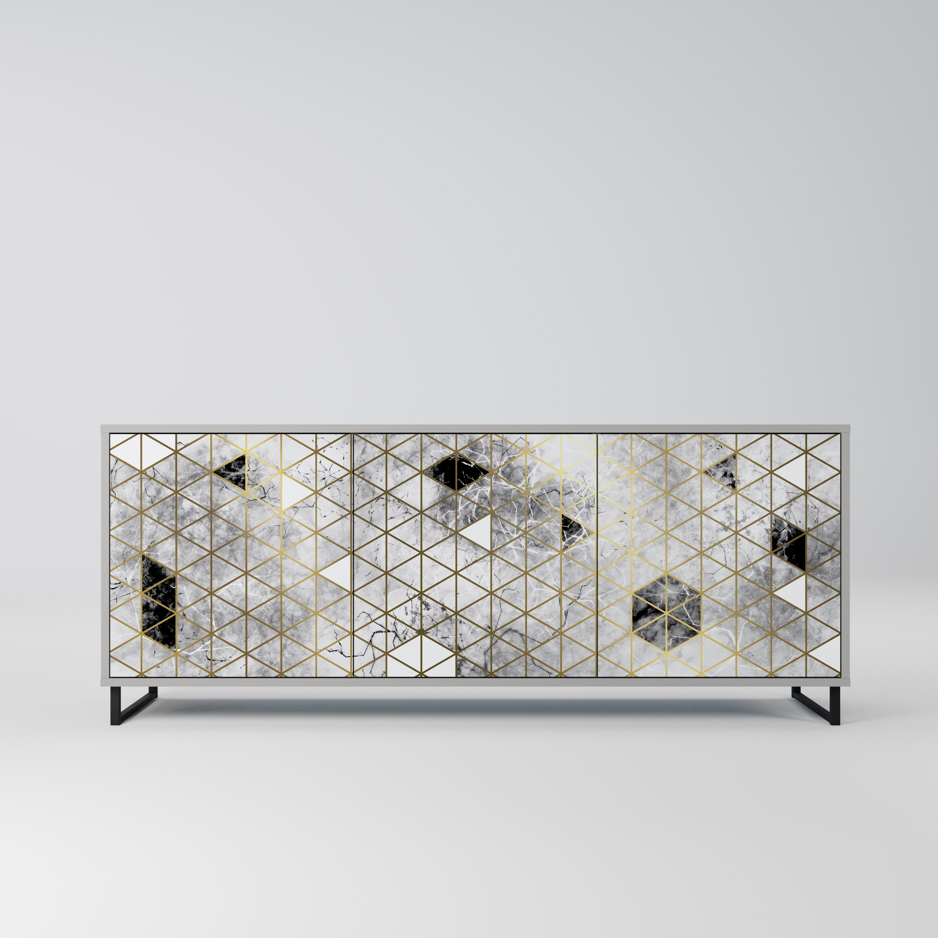 ASHEN ARIA Aparador de 3 Portas em Acabamento Cinzento