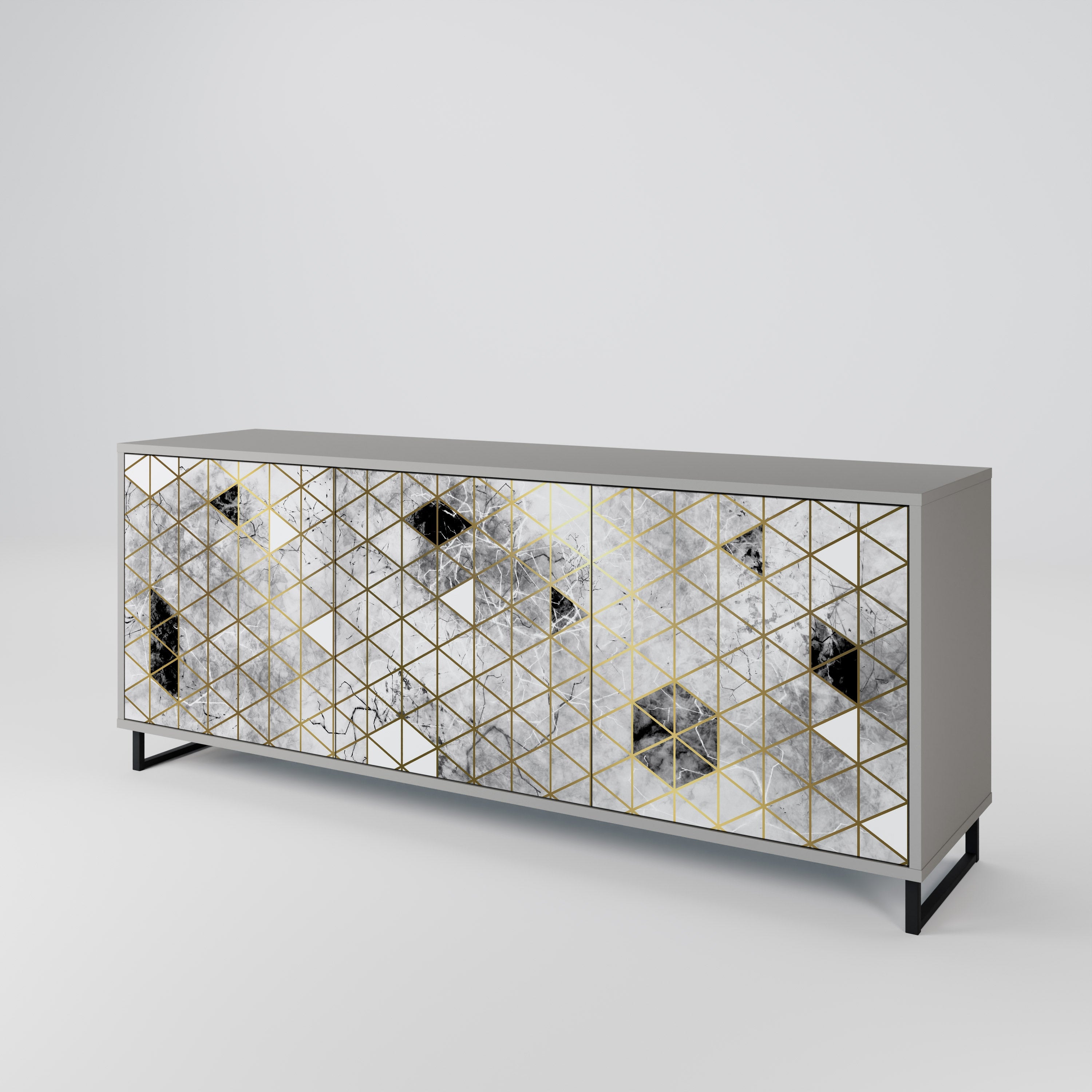 ASHEN ARIA Aparador de 3 Portas em Acabamento Cinzento