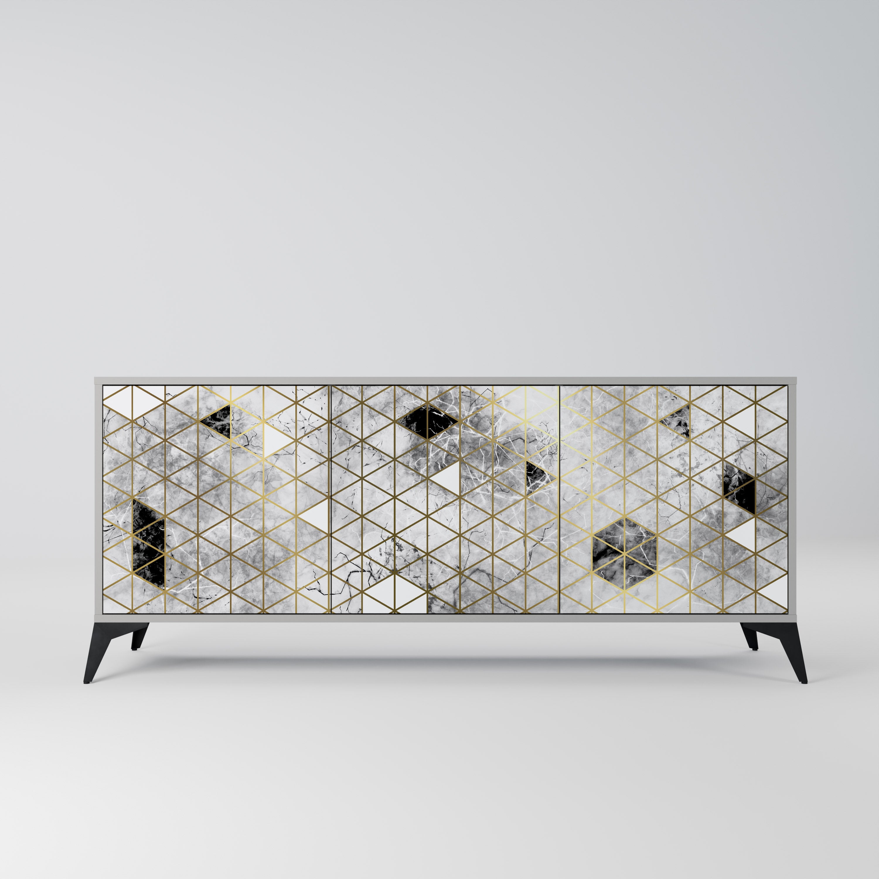 ASHEN ARIA Aparador de 3 Portas em Acabamento Cinzento