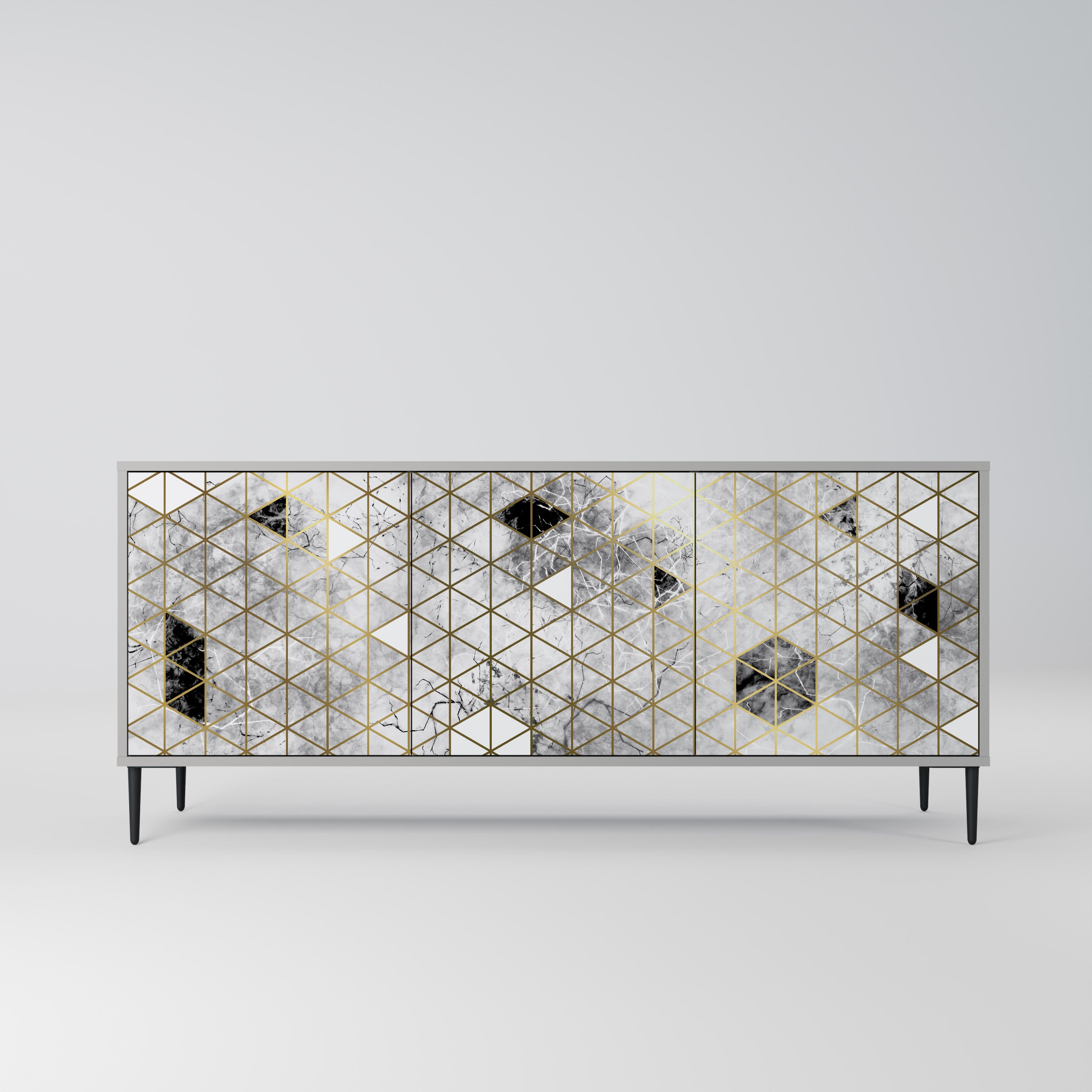 ASHEN ARIA Aparador de 3 Portas em Acabamento Cinzento