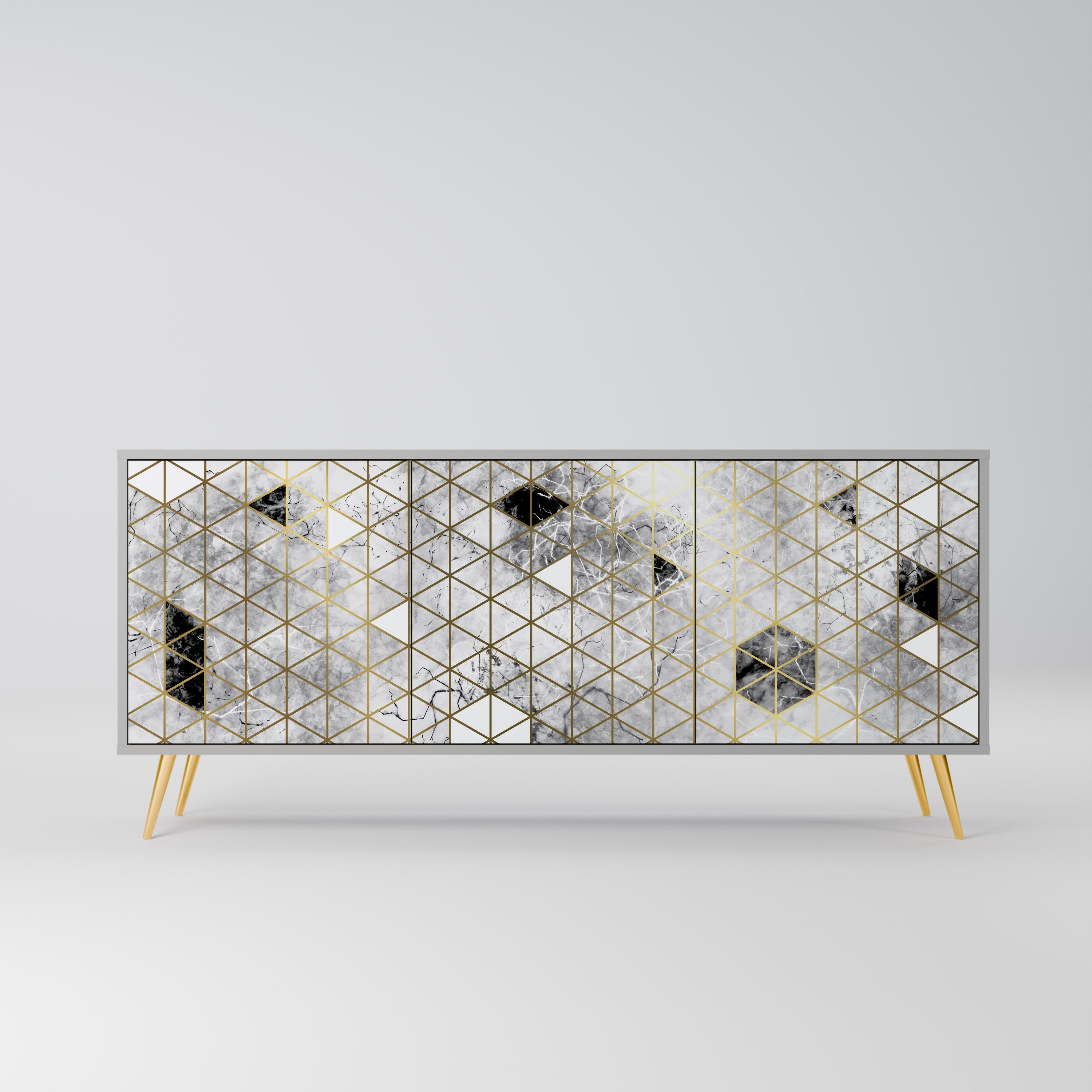 ASHEN ARIA Aparador de 3 Portas em Acabamento Cinzento