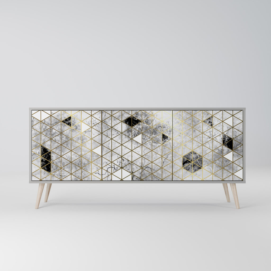 ASHEN ARIA Aparador de 3 Portas em Acabamento Cinzento