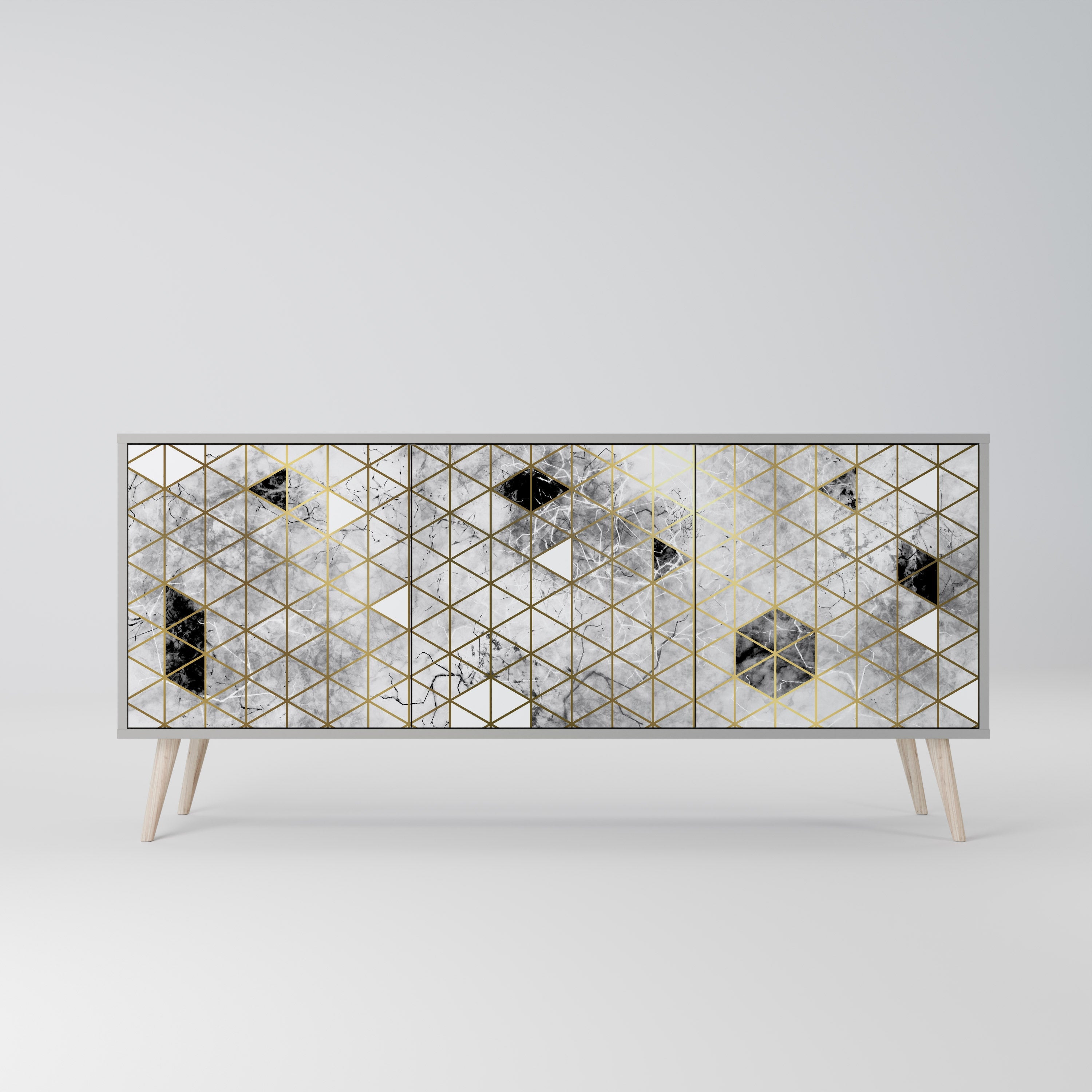 ASHEN ARIA Aparador de 3 Portas em Acabamento Cinzento