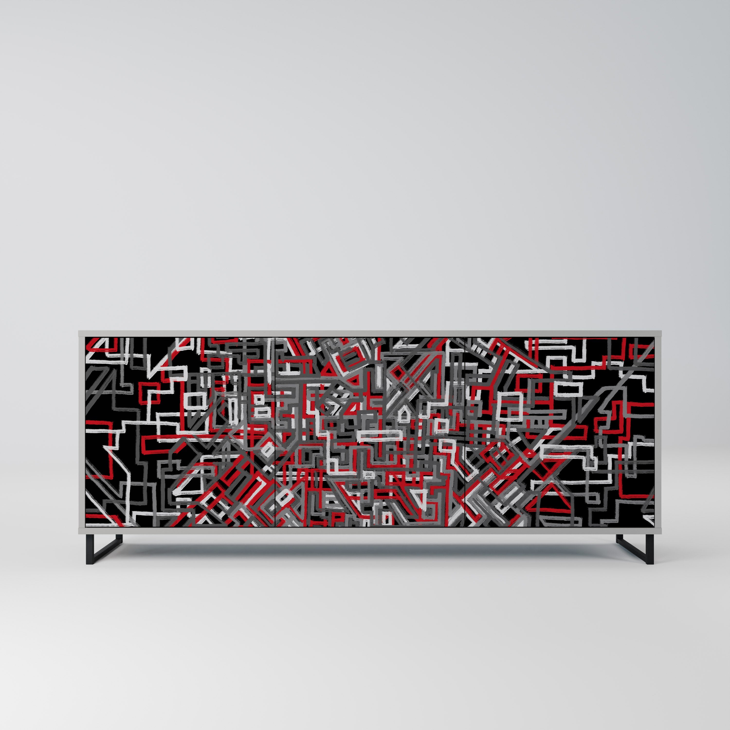 BROKEN LINES Aparador de 3 Portas em Acabamento Cinzento