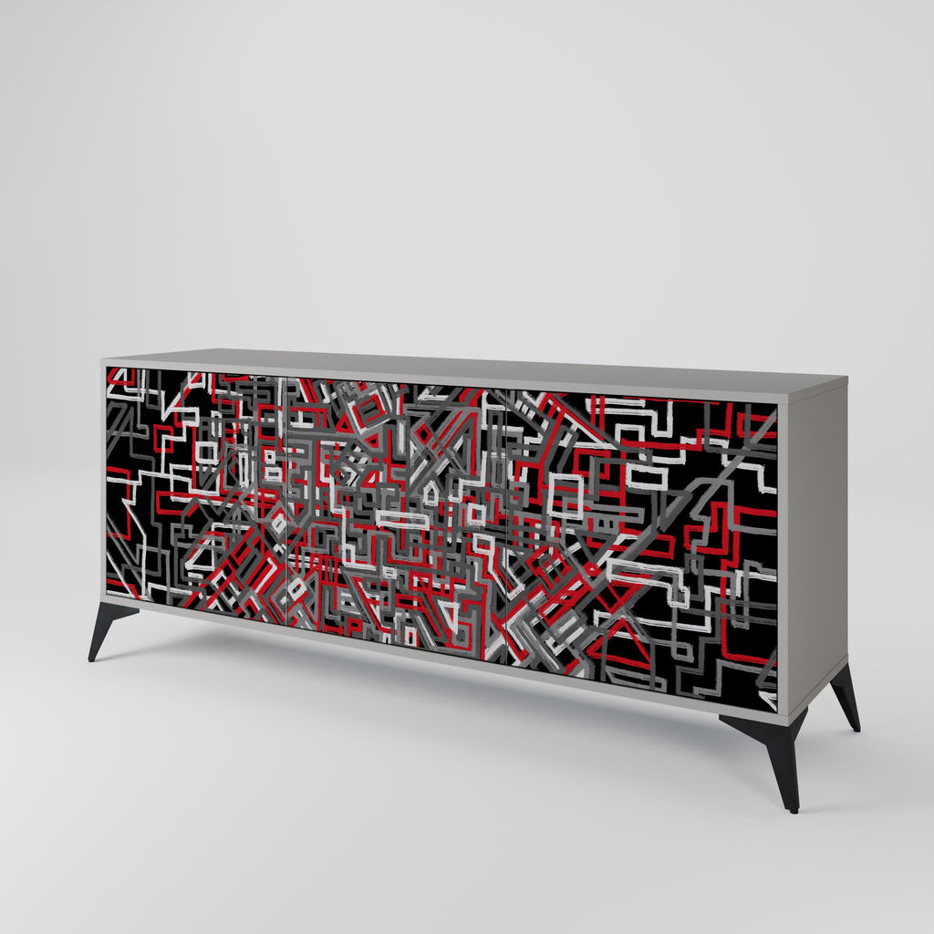 BROKEN LINES 3-Door Sideboard in Grey Finish