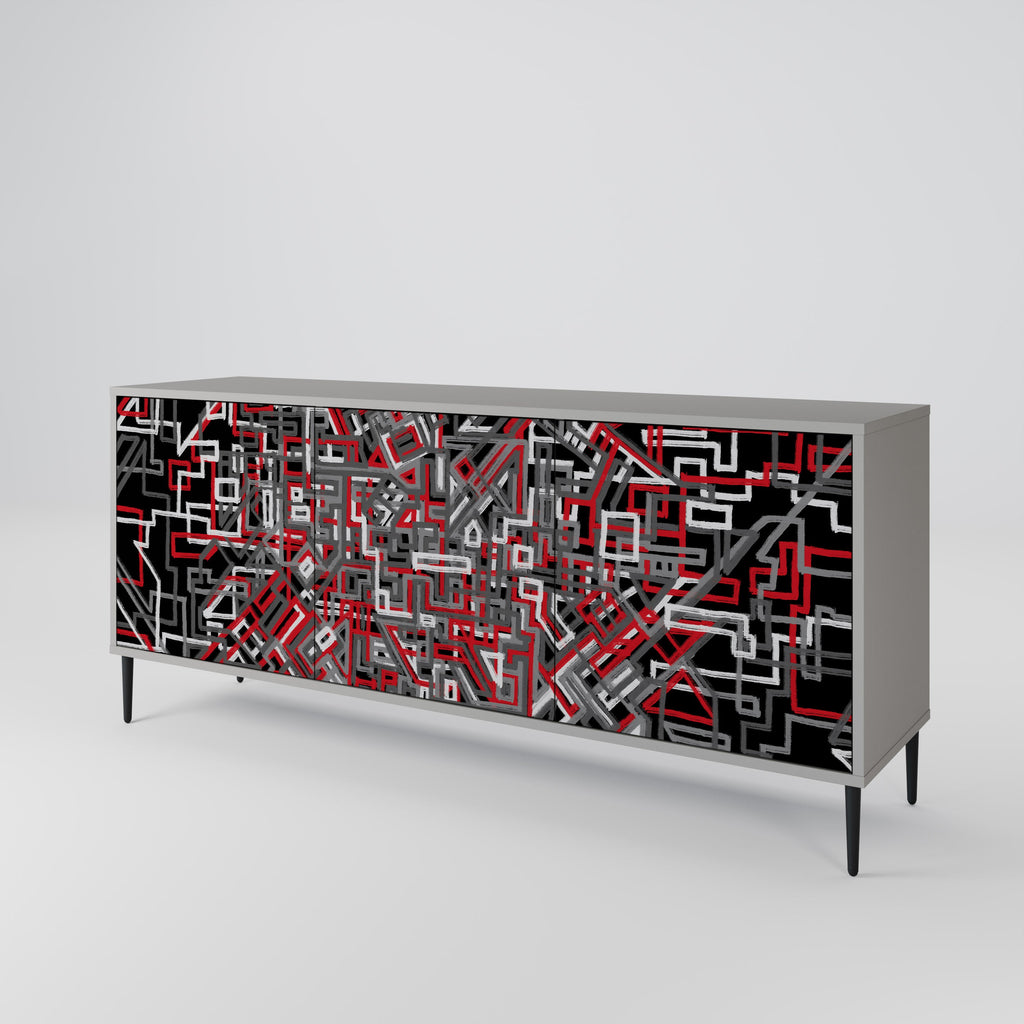 BROKEN LINES 3-Door Sideboard in Grey Finish