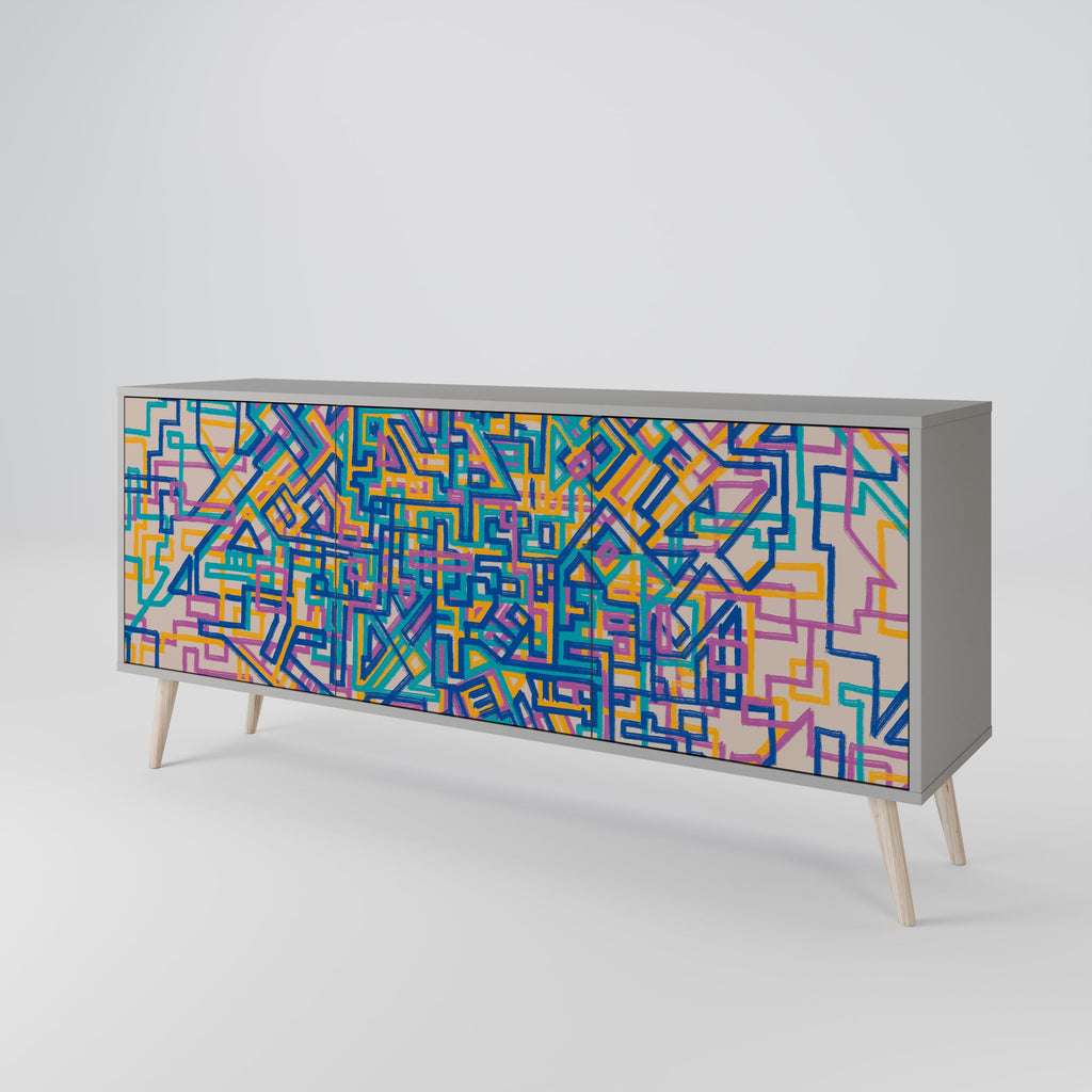 MEMORIES MAP 3-Door Sideboard in Grey Finish