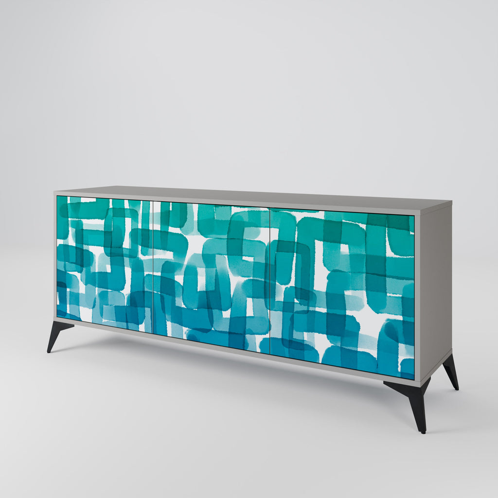 TURQUOISE RECTANGLES 3-Door Sideboard in Grey Finish
