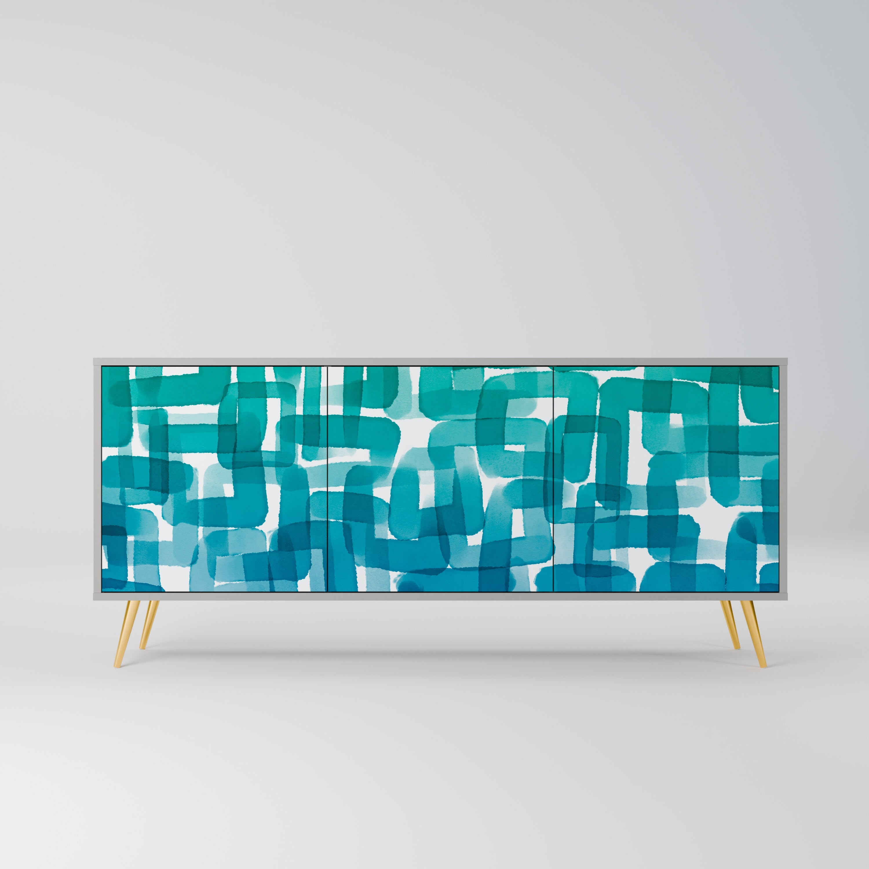 TURQUOISE RECTANGLES Aparador de 3 Portas em Acabamento Cinzento
