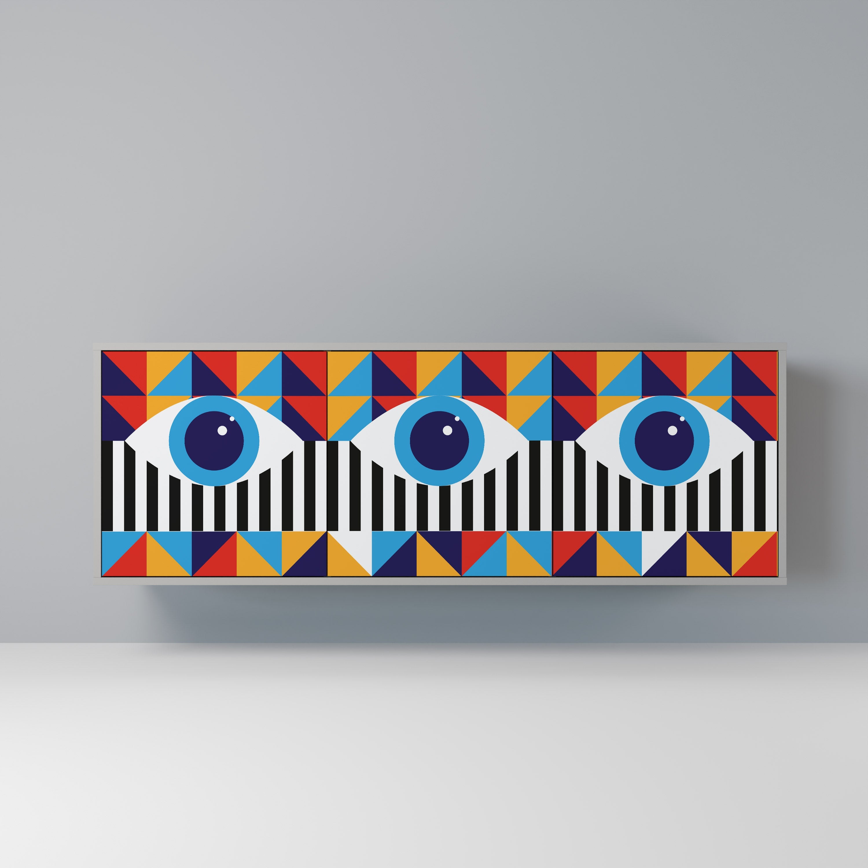 ABSTRACTION AND GEOMETRY 3-Door Sideboard in Grey Finish