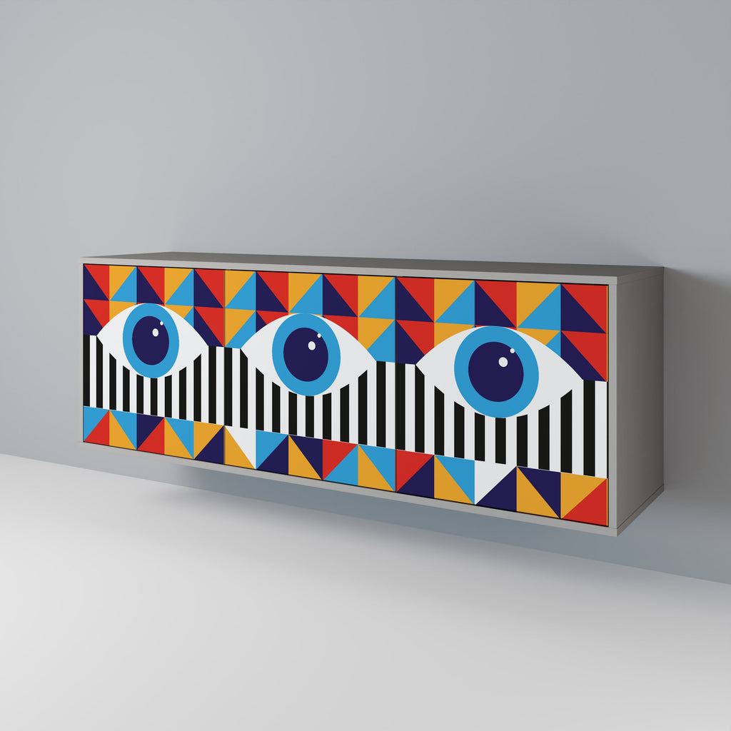 ABSTRACTION AND GEOMETRY Aparador de 3 Portas em Acabamento Cinzento