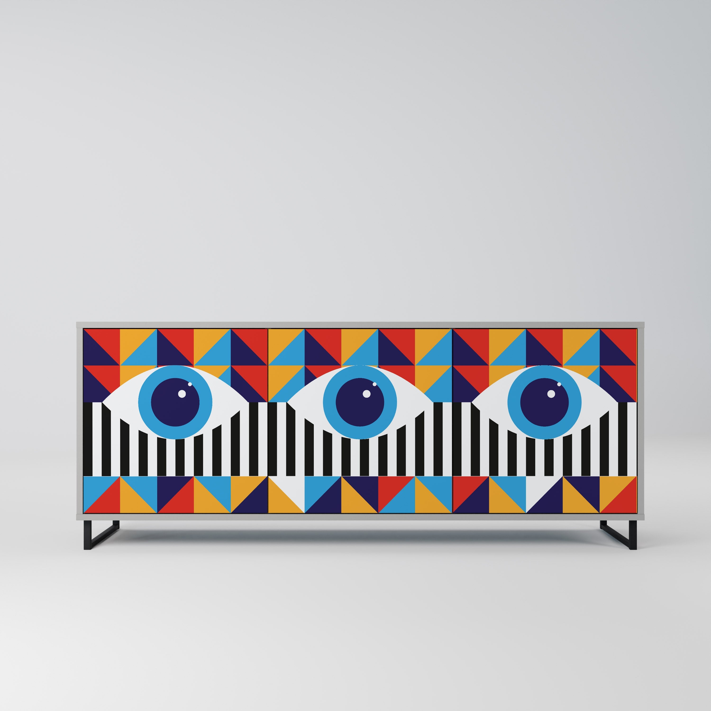 ABSTRACTION AND GEOMETRY 3-Door Sideboard in Grey Finish