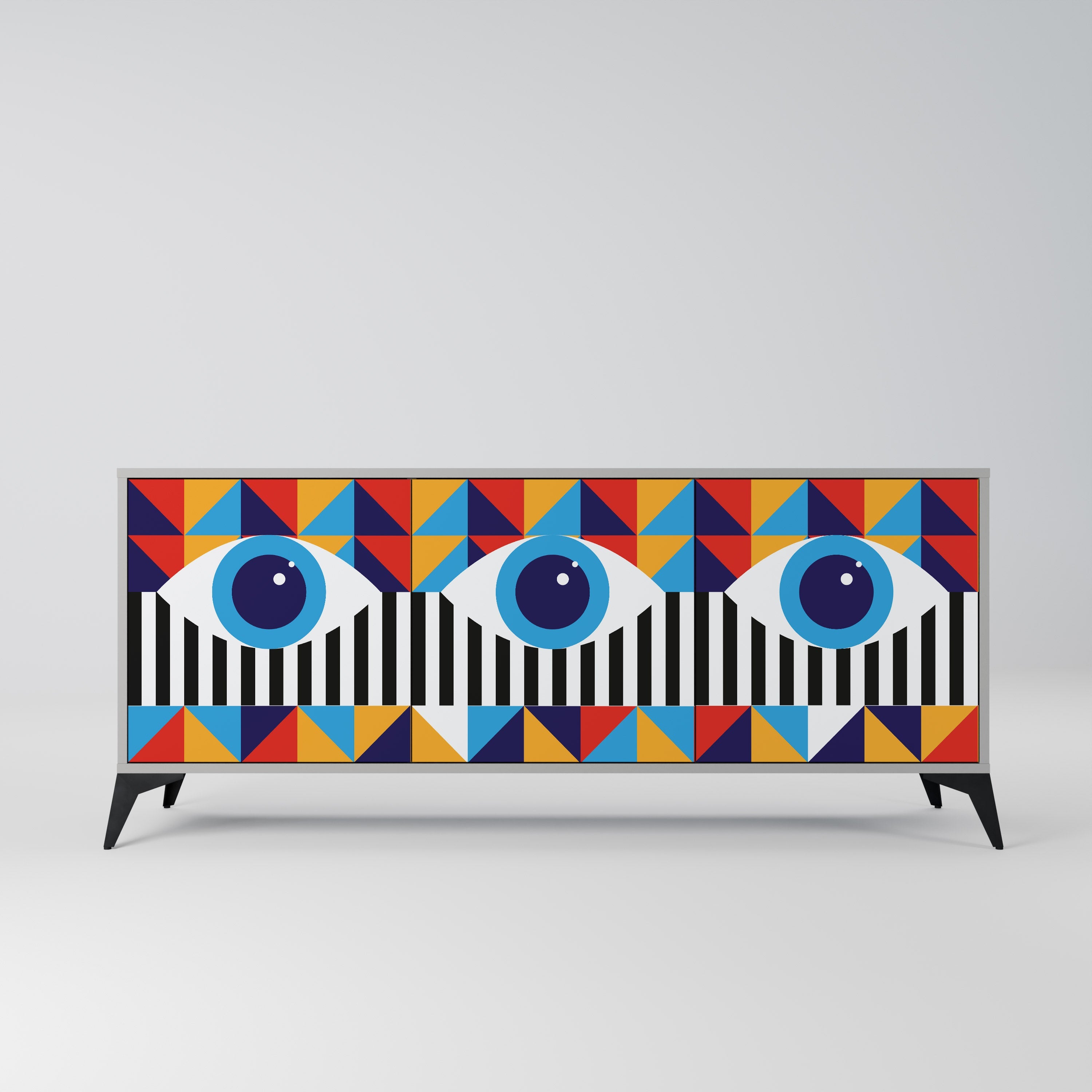 ABSTRACTION AND GEOMETRY 3-Door Sideboard in Grey Finish