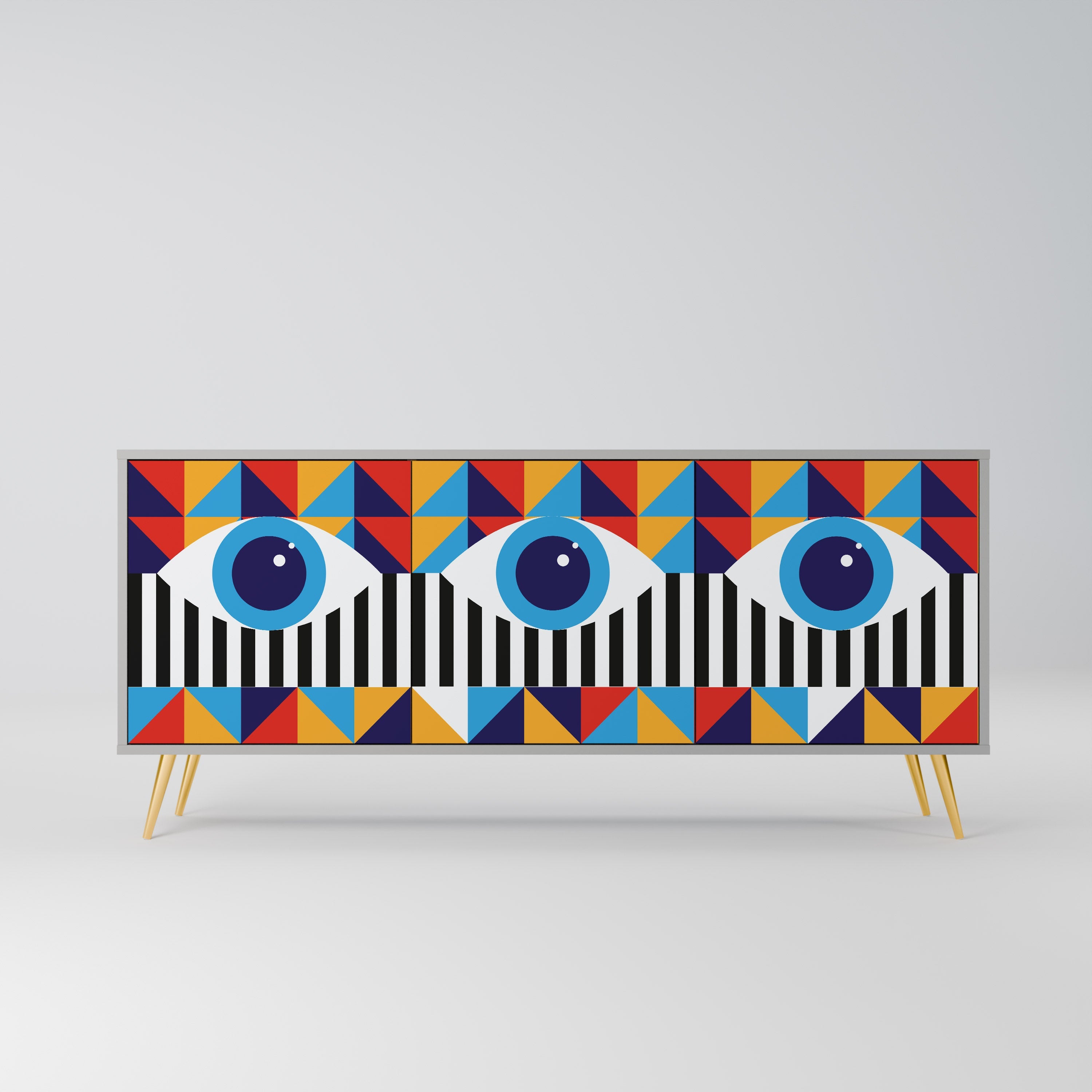 ABSTRACTION AND GEOMETRY 3-Door Sideboard in Grey Finish