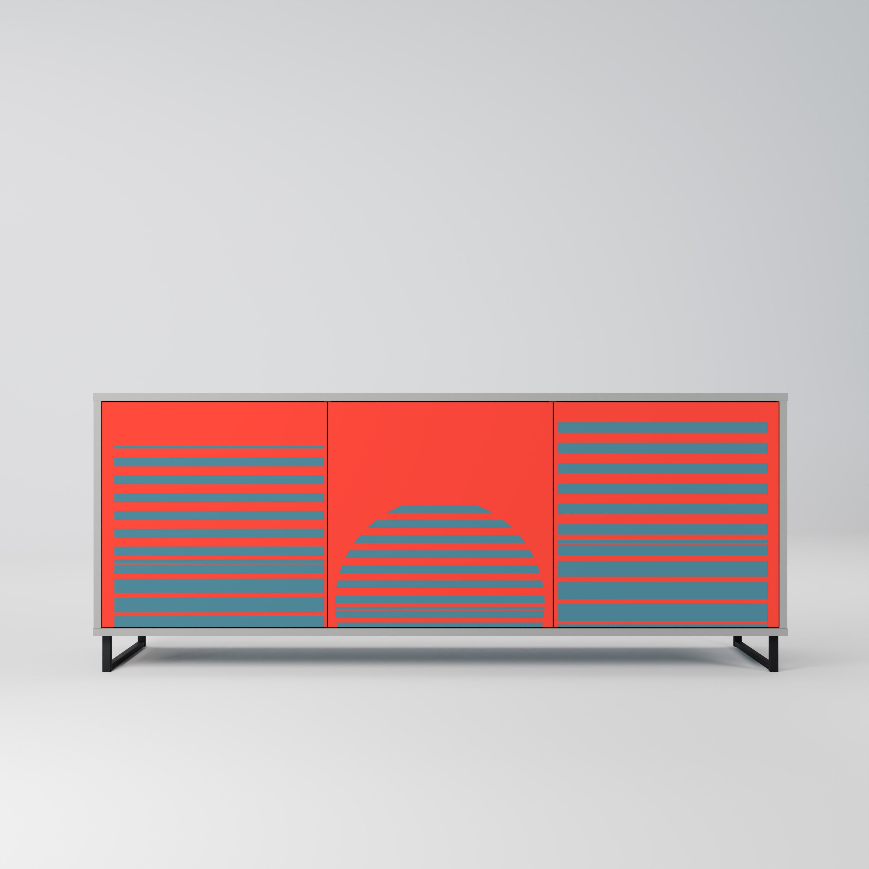 RISING GEOMETRY STARS Aparador de 3 Portas em Acabamento Cinzento