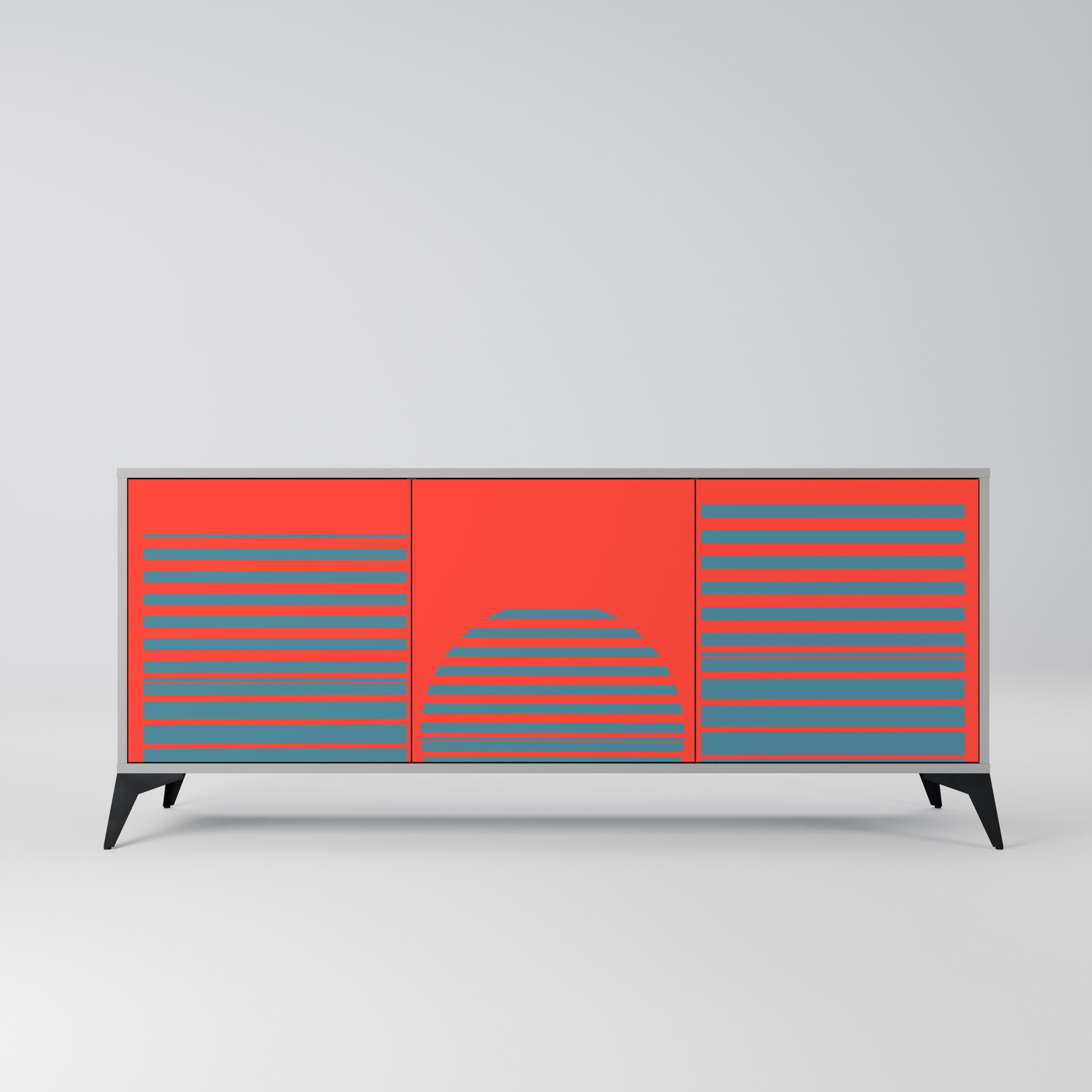 RISING GEOMETRY STARS Aparador de 3 Portas em Acabamento Cinzento