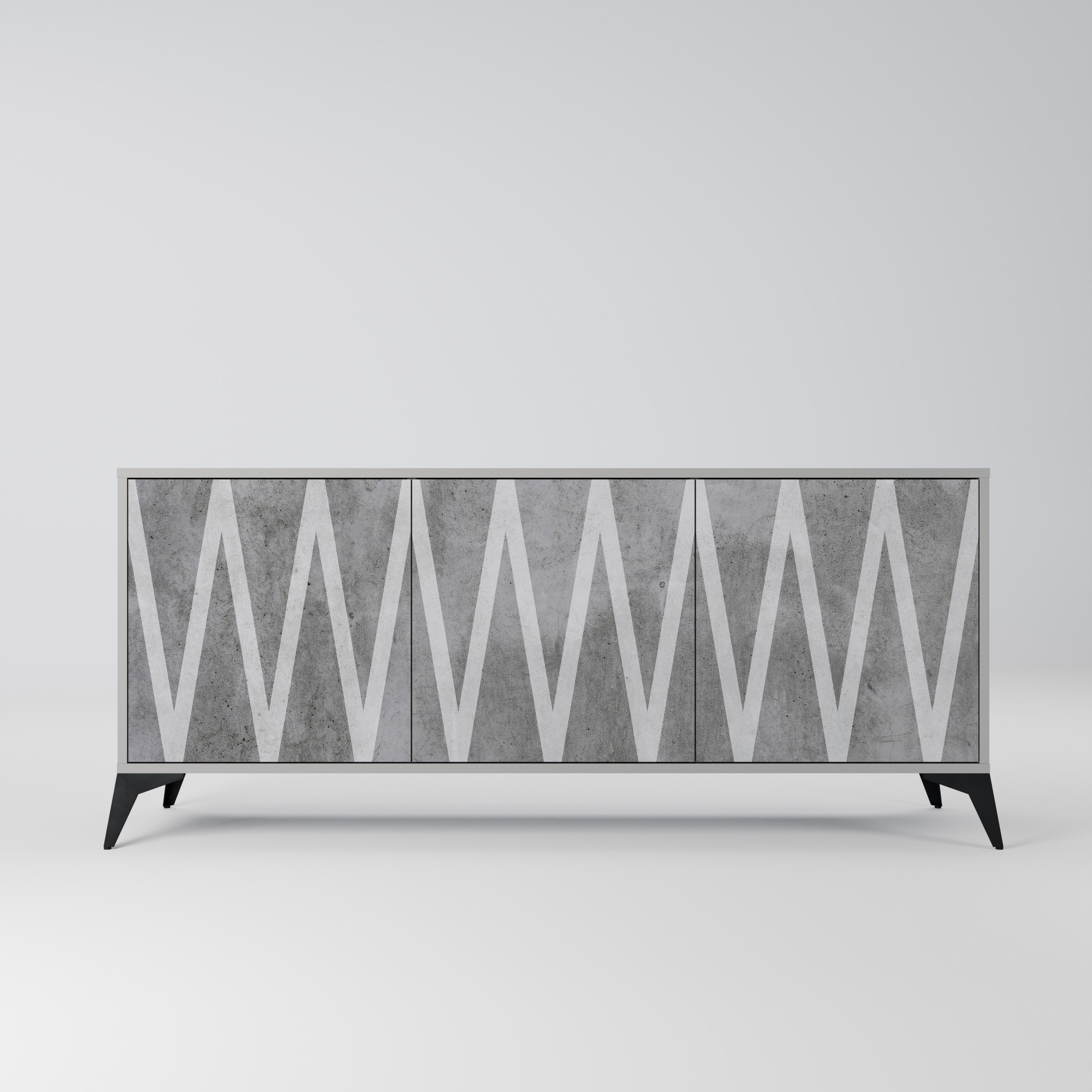 SOLID ZIG ZAG Aparador de 3 Portas em Acabamento Cinzento