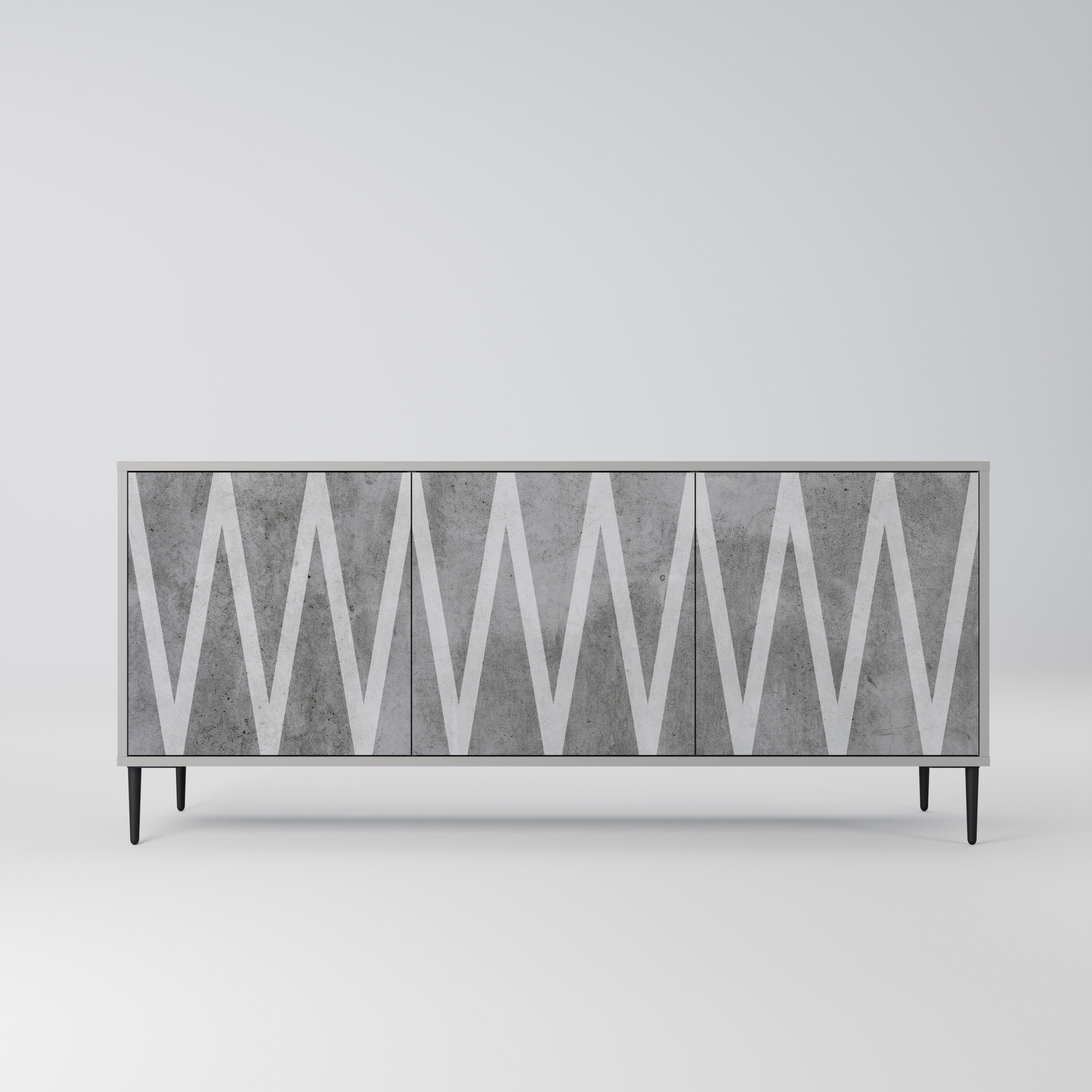 SOLID ZIG ZAG Aparador de 3 Portas em Acabamento Cinzento