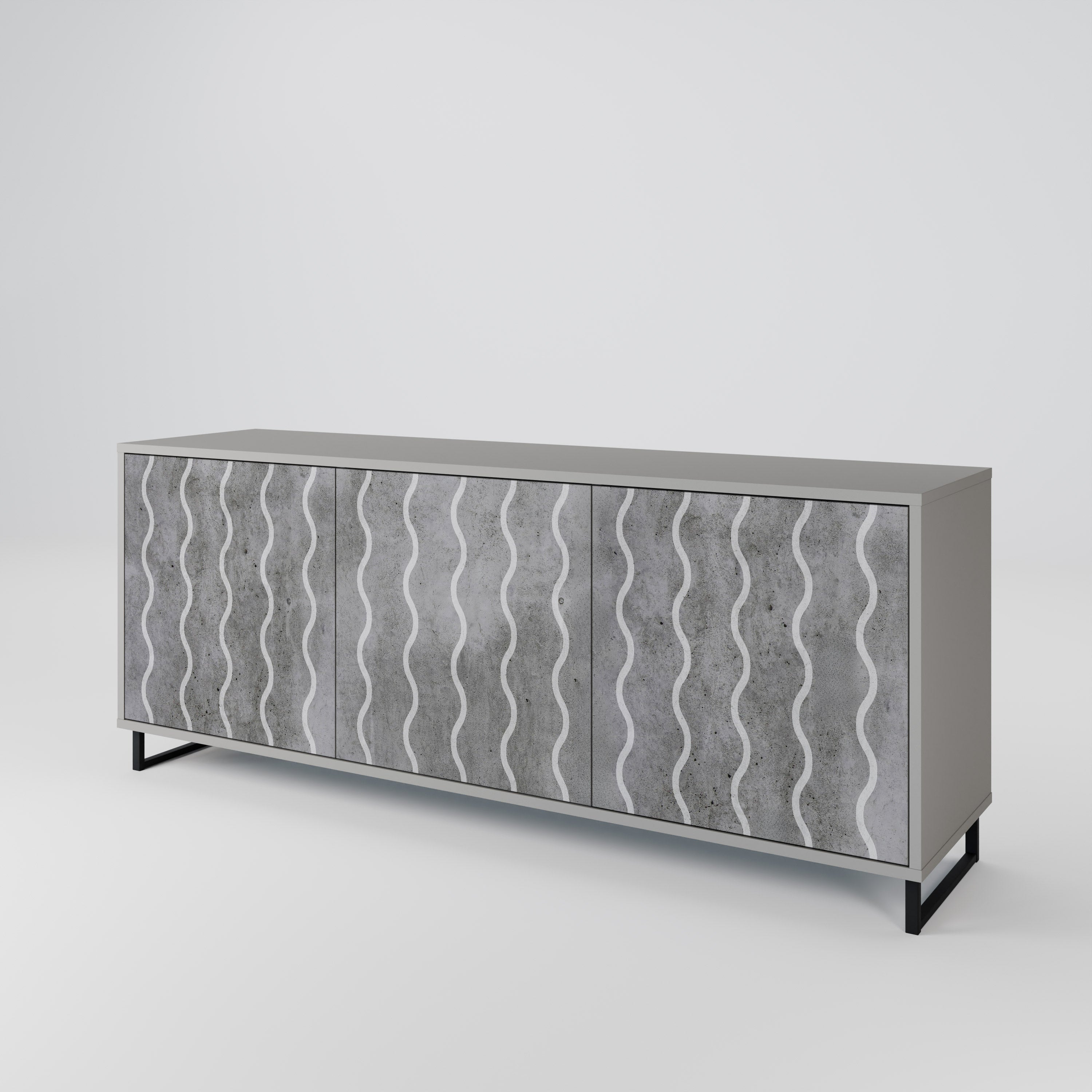WAVES OF CONCRETE 3-Door Sideboard in Grey Finish