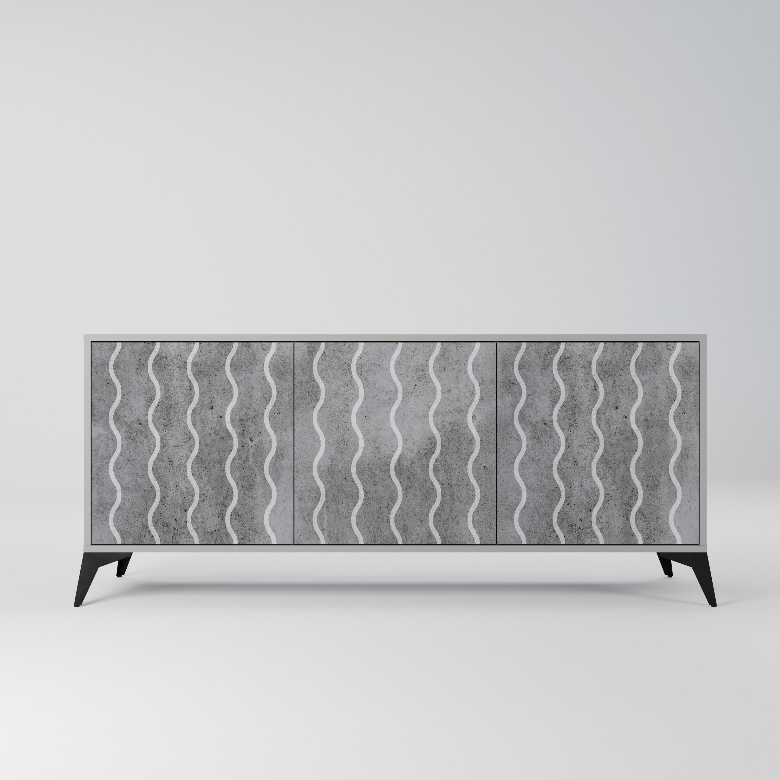 WAVES OF CONCRETE 3-Door Sideboard in Grey Finish