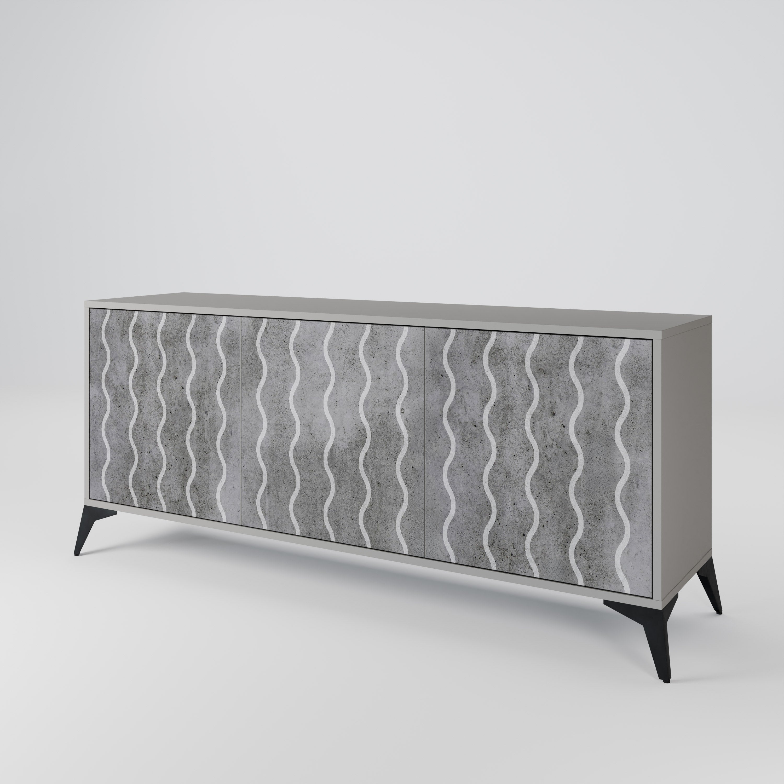 WAVES OF CONCRETE 3-Door Sideboard in Grey Finish