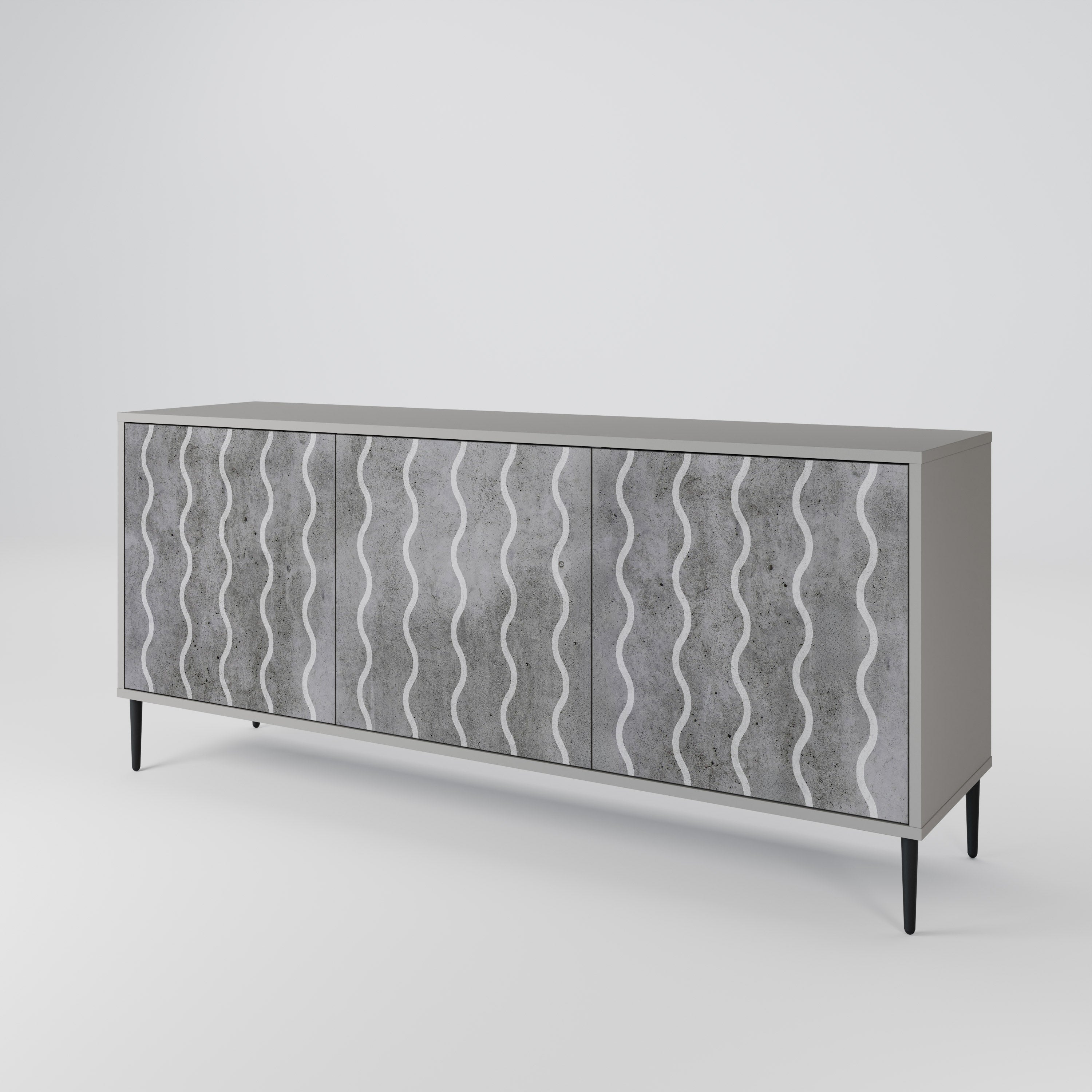 WAVES OF CONCRETE 3-Door Sideboard in Grey Finish