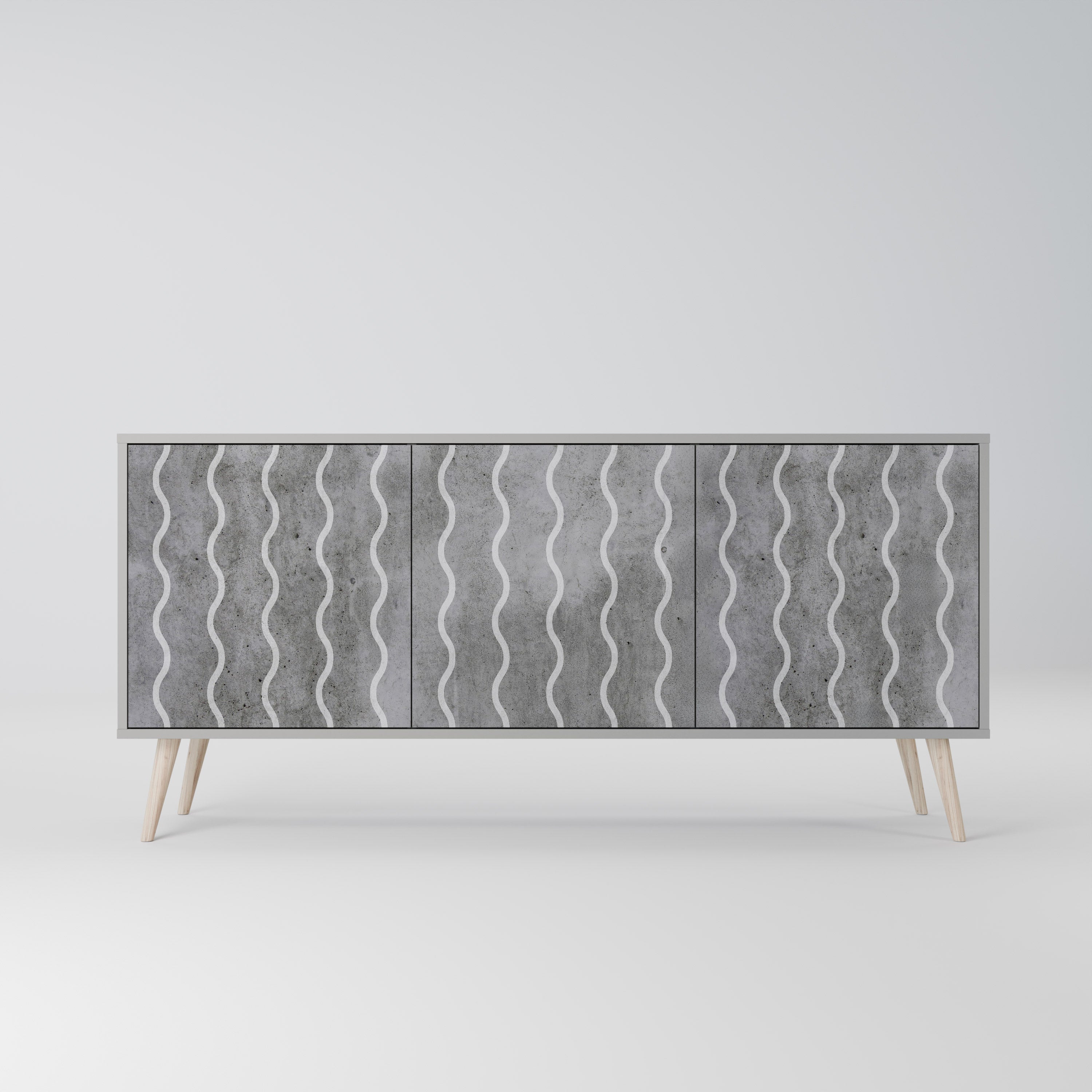 WAVES OF CONCRETE 3-Door Sideboard in Grey Finish